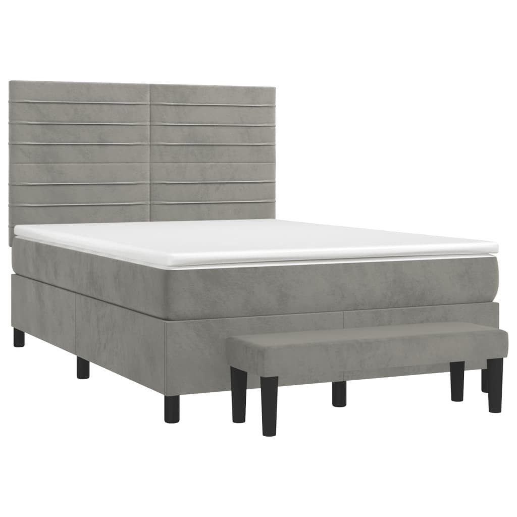 Bett Boxspringbett mit Matratze Hellgrau 140x200 cm Samt