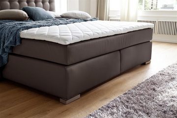 möbelando Boxspringbett Lenno, Boxspringbett Lenno mit Kunstleder braun, Liegefläche 180x200 cm, Kopfteil gesteppt, Metallfüße gebürstet