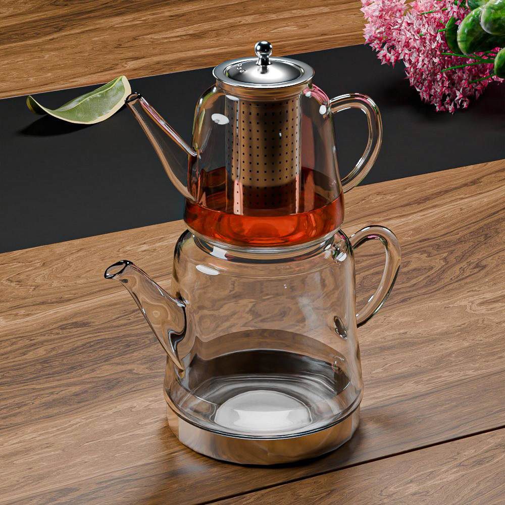 Teekanne Glasteekanne mit integriertem Edelstahl-Infuser 2 Liter