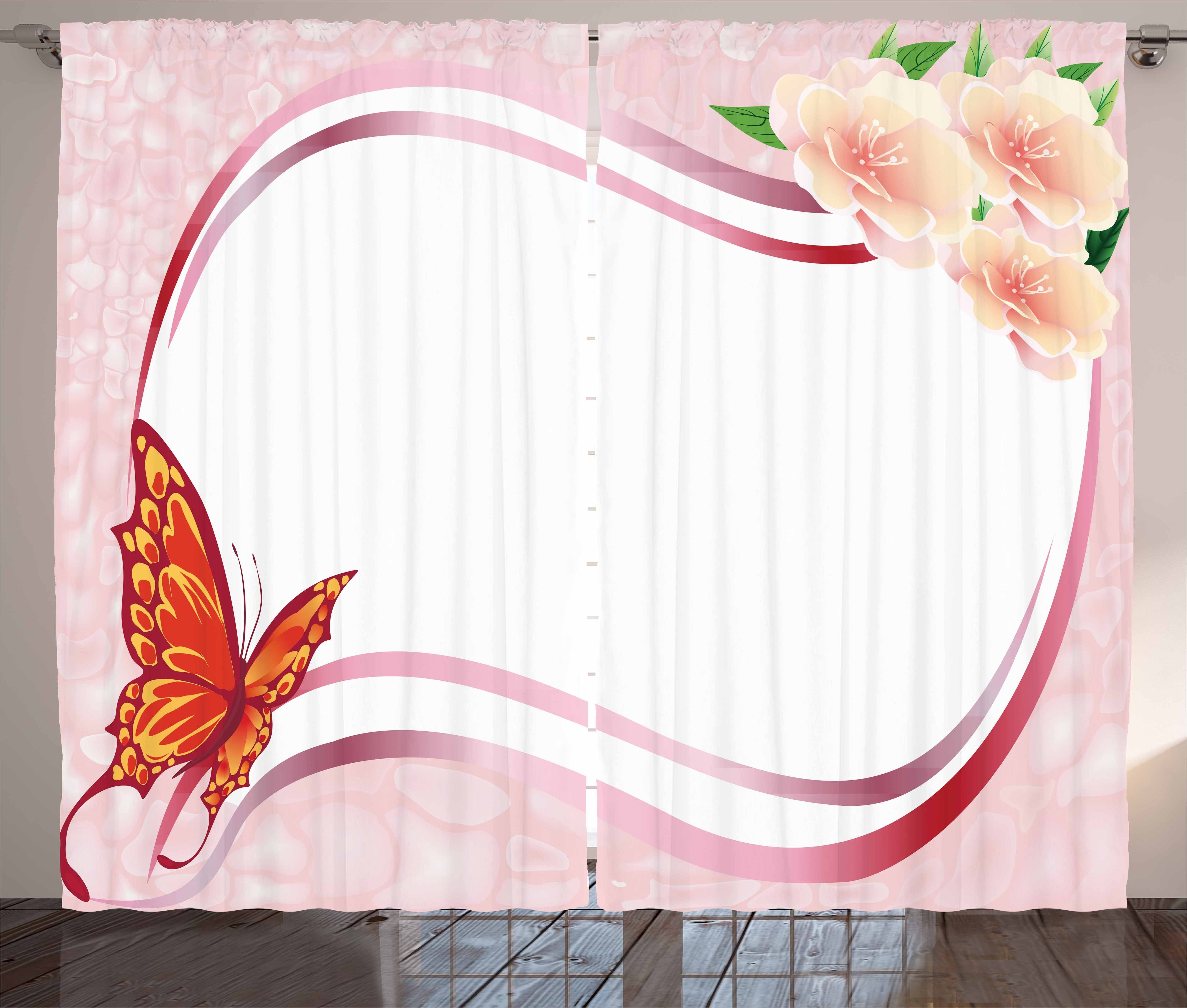 Gardine Schlafzimmer Kräuselband Vorhang mit Schlaufen und Haken, Abakuhaus, Schmetterling Abstract Floral Rosa | Fertiggardinen