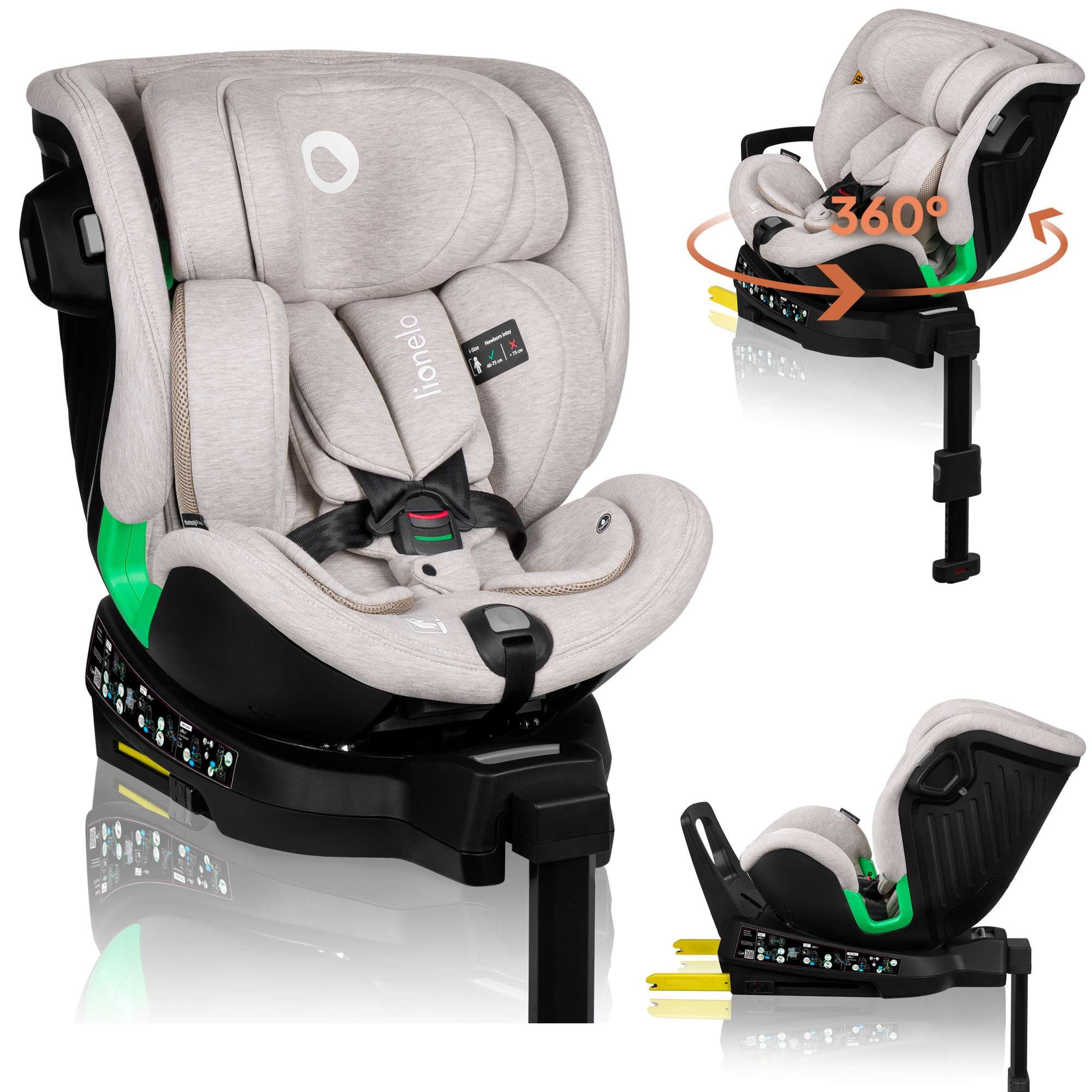 lionelo Autokindersitz HARMONY I-SIZE, ab: ab Geburt, bis: bis 12 Jahren, ab: 40,00 cm, bis: 150,00 cm, (Set), Basis 360'/ISOFIX/i-SIze/Gürtelalarm/viele Annehmlichkeiten
