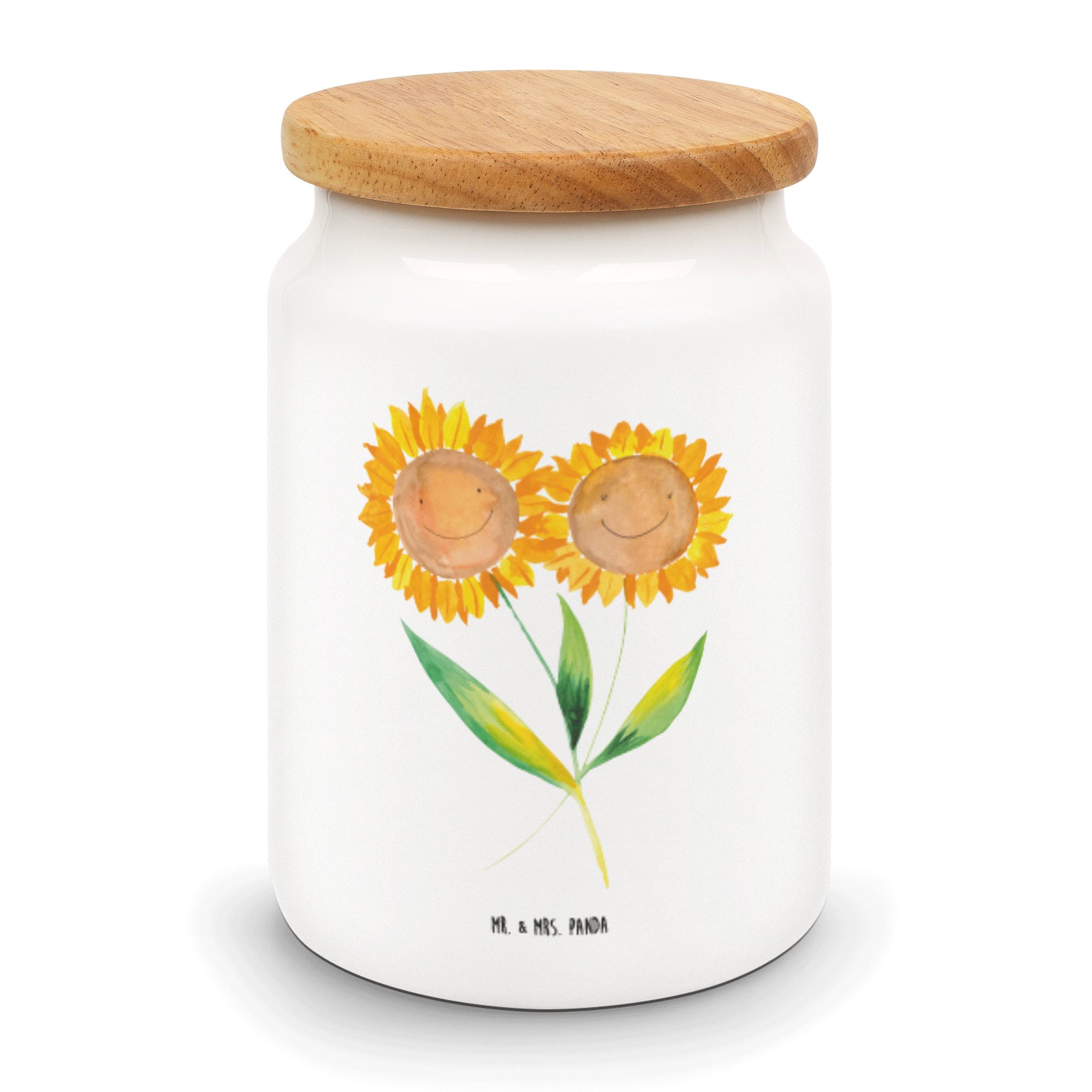 Mr. & Mrs. Panda Vorratsdose Sonnenblume - Weiß - Geschenk, Blumen, Freundin, Keksdose, Best frien, Keramik, (1-tlg)