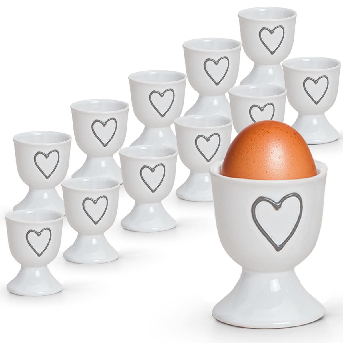 matches21 HOME & HOBBY Eierbecher, (12-tlg), Runde Keramik Ei-Halter als lustige Frühstücks-Eier Tisch-Deko