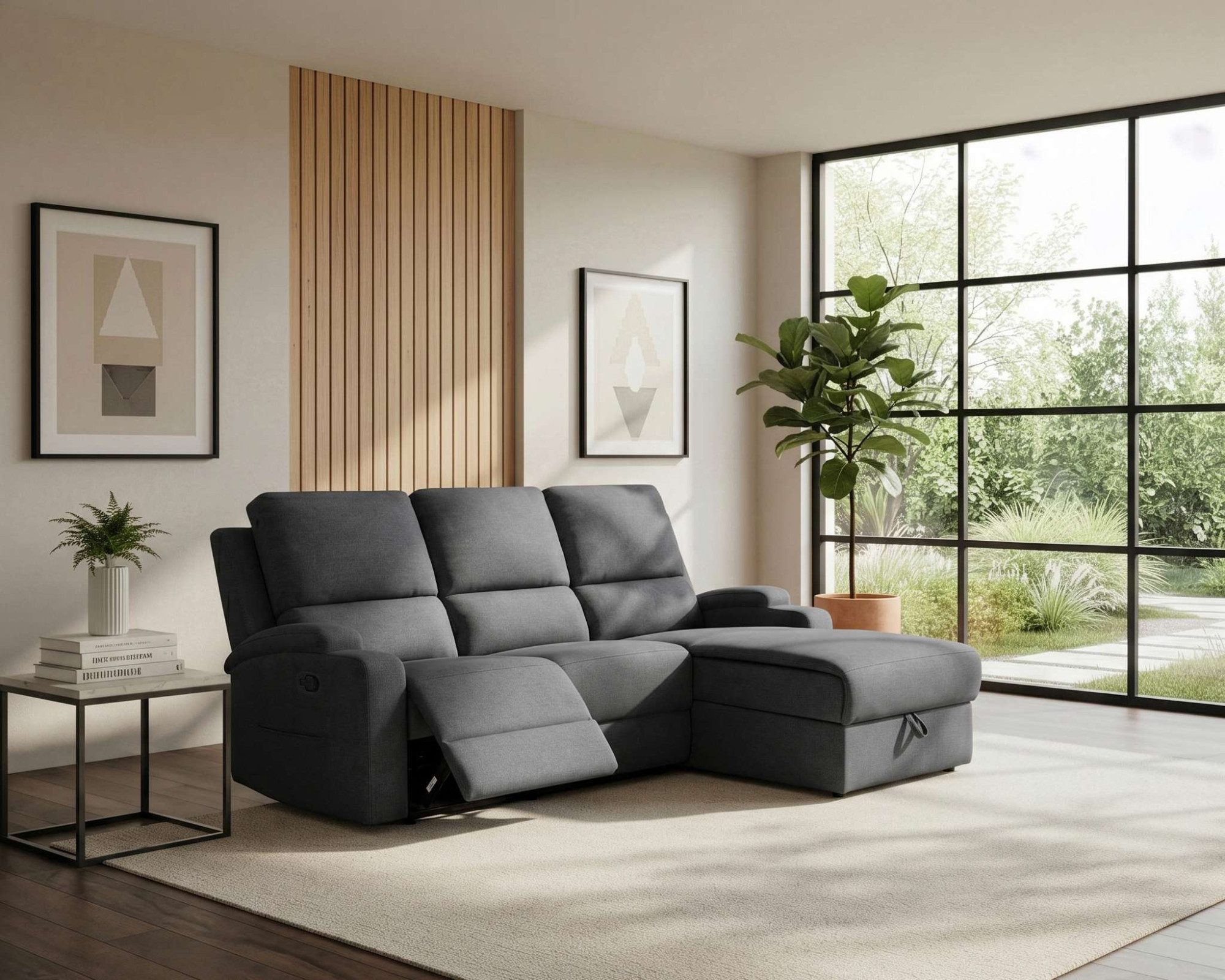 OTTO home Ecksofa NAPORI Struktur-Bezug, L-Form, 210cm, man./elektr. Relaxfunktion, USB-A bei elektr. Variante, Staukasten, Seitentaschen u. Federkern
