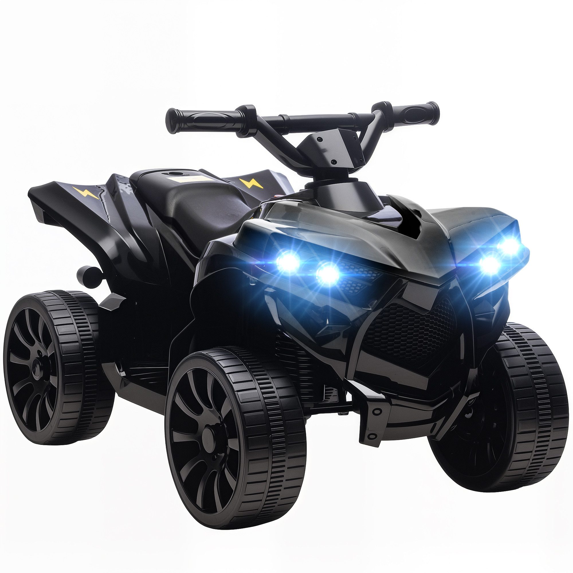AIYAPLAY Elektro-Kinderquad Kinder Quad 6V mit Vorwärts-, Rückwärtsfunktion, Musik, Belastbarkeit 25 kg, (1-tlg), mit LED-Scheinwerfer, 4 Rädern, für 18-56 Monate Kinder, Schwarz