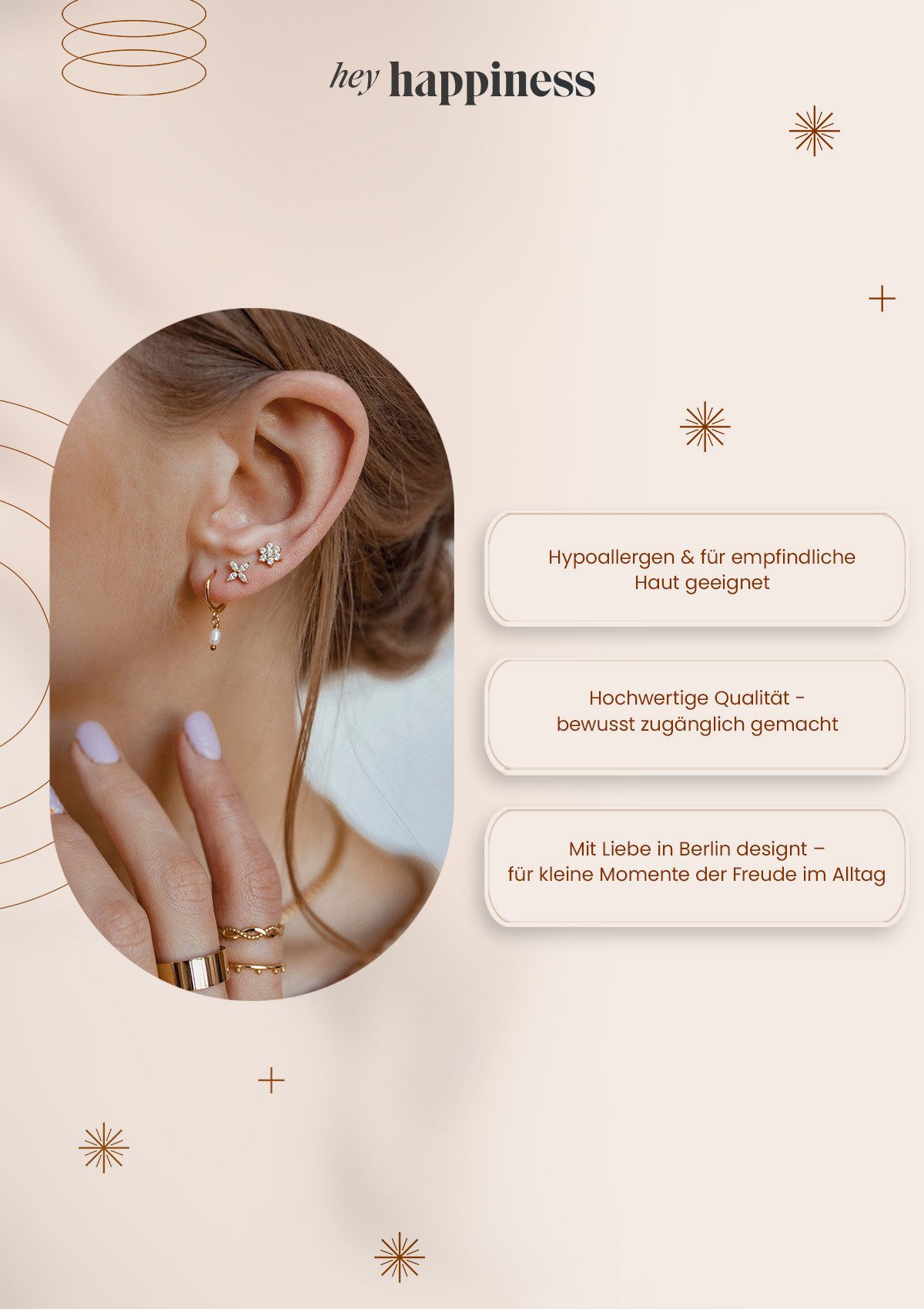 Hey Happiness Paar Ohrstecker Zirkon Sonne, 925 Silber Ohrringe Damen Blume Kristalle – Bild 5 von 5