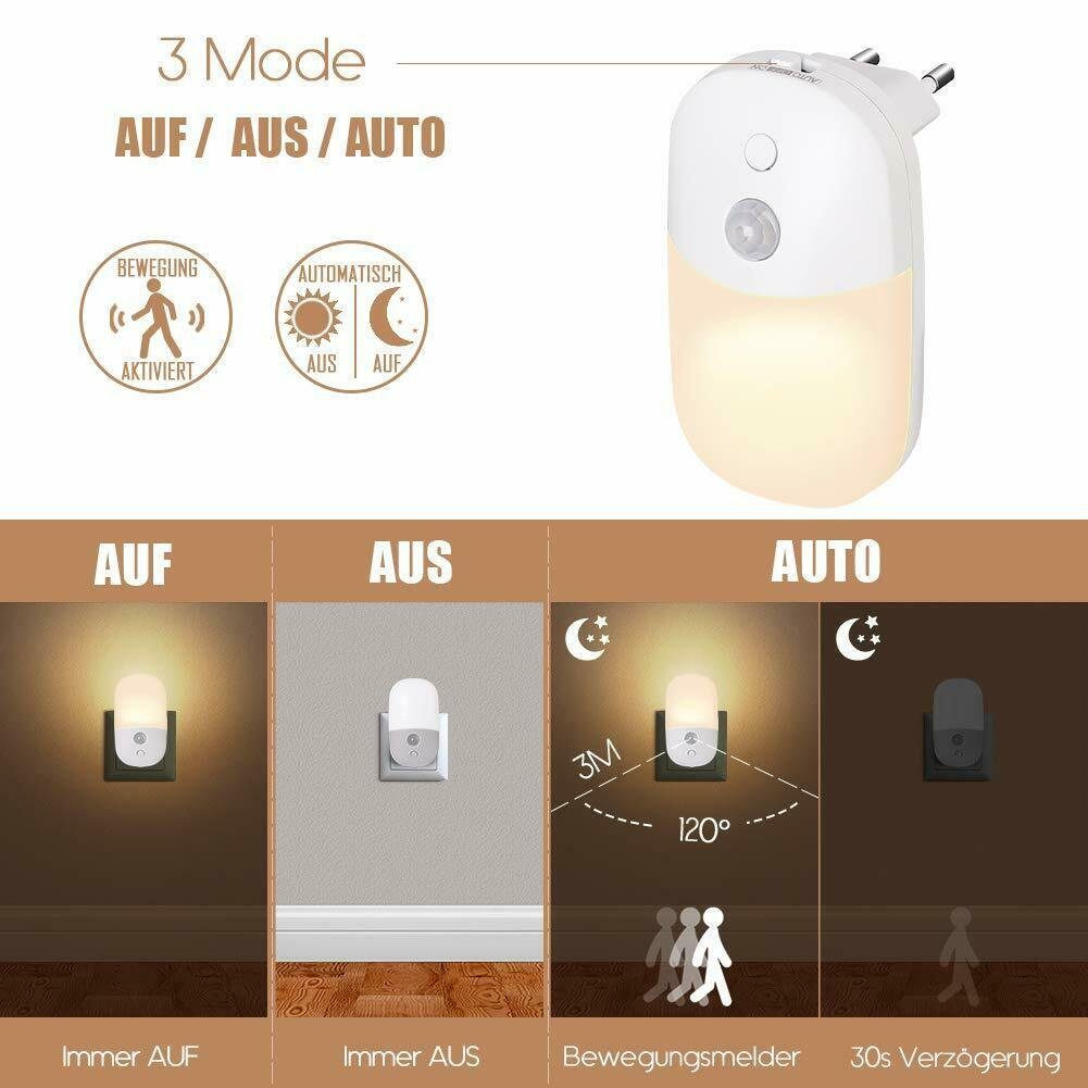 oyajia LED Nachtlicht Mit Stück LED LED Steckdosenlicht Nachtlicht Steckdose 1 Stück Nachtlicht Bewegungsmelder 1/2