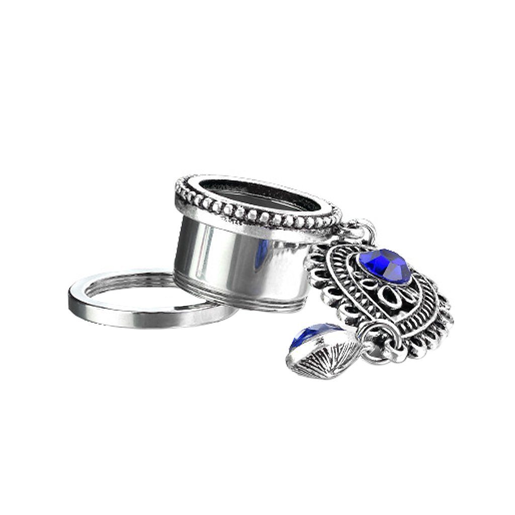 Taffstyle Ohr Tropfen Piercing Piercing Tunnel mit Plug Edelstahl Schraub Blau, Charm Tribal Flesh Tränen Plug Anhänger Vintage Stein