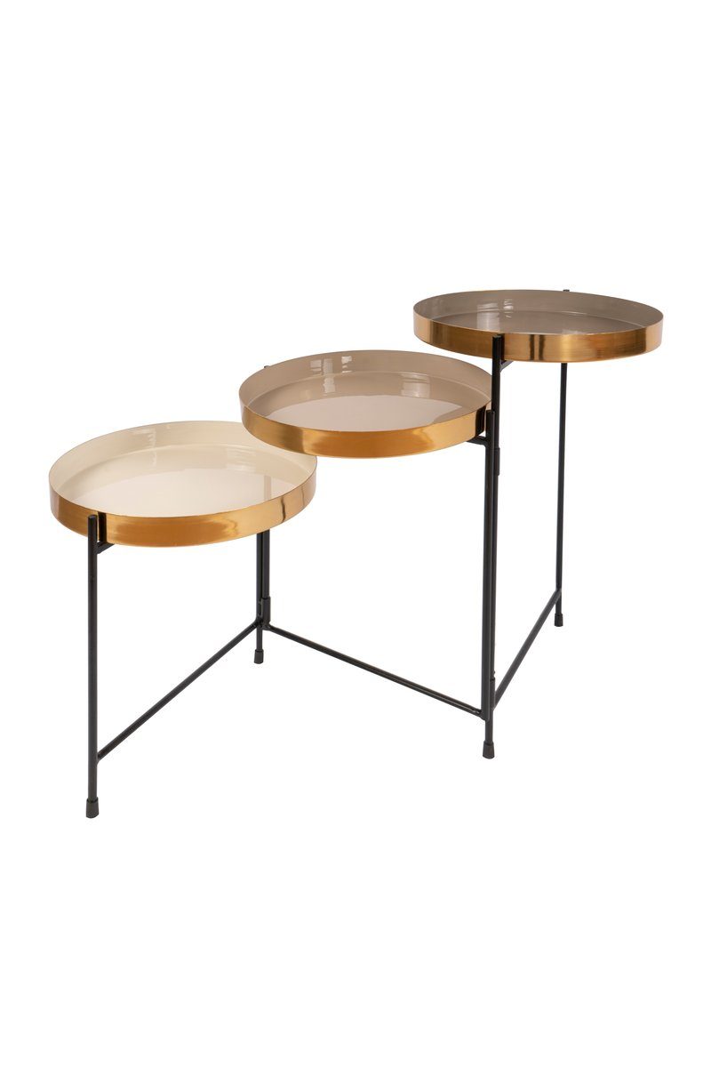 en.casa Beistelltisch, Retro-Tisch mit 3 runden Tischplatten Metall Creme