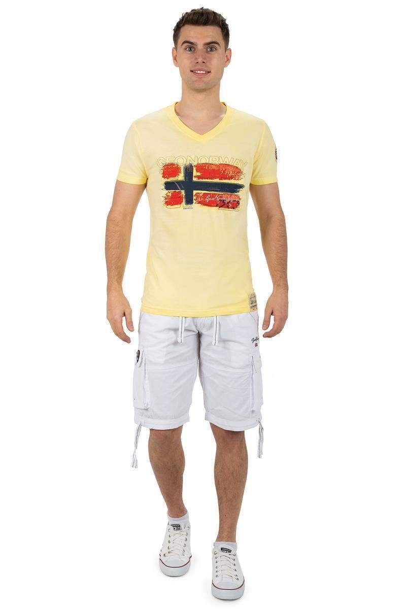 Shirt Kurzarm (1-tlg) gelb bajoasis Geo Look T-Shirt Norway Casual im Used Men