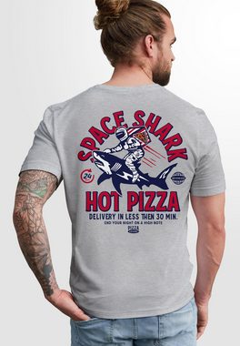 Neverless Print-Shirt Herren T-Shirt Backprint Rückendruck Schriftzug Hot Pizza Space Shark mit Print
