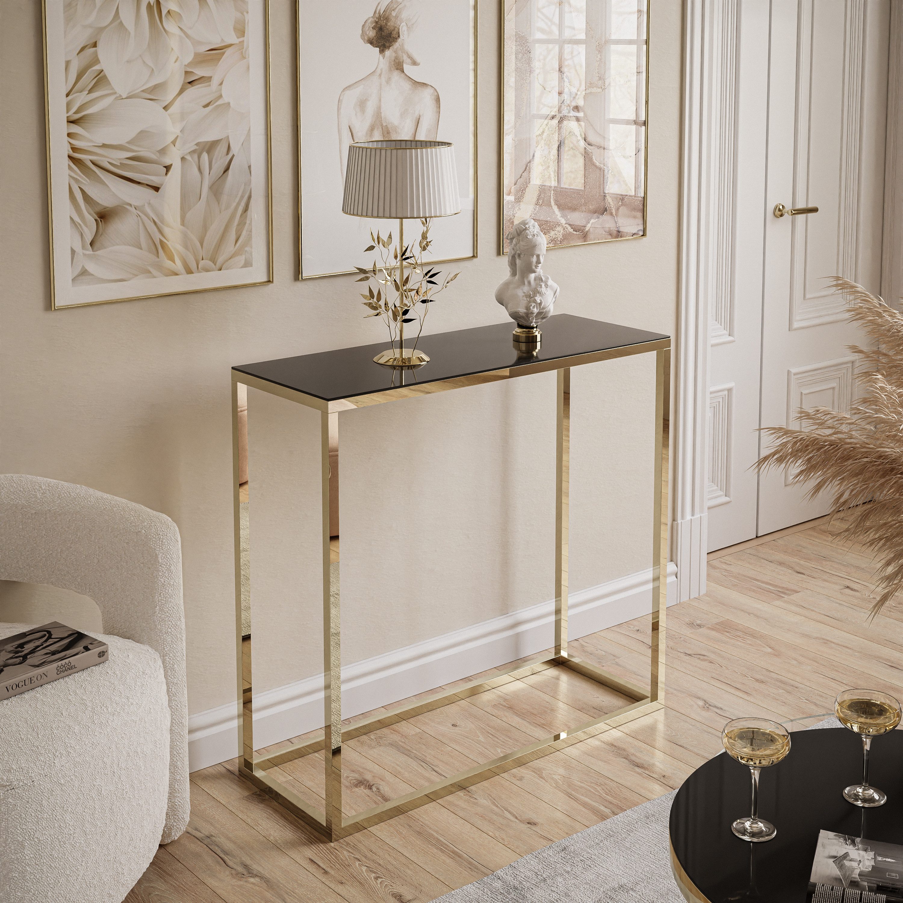 Lookway Konsolentisch MODERN GLASS mit goldfarbenem, verchromtem Gestell (1 günstig online kaufen