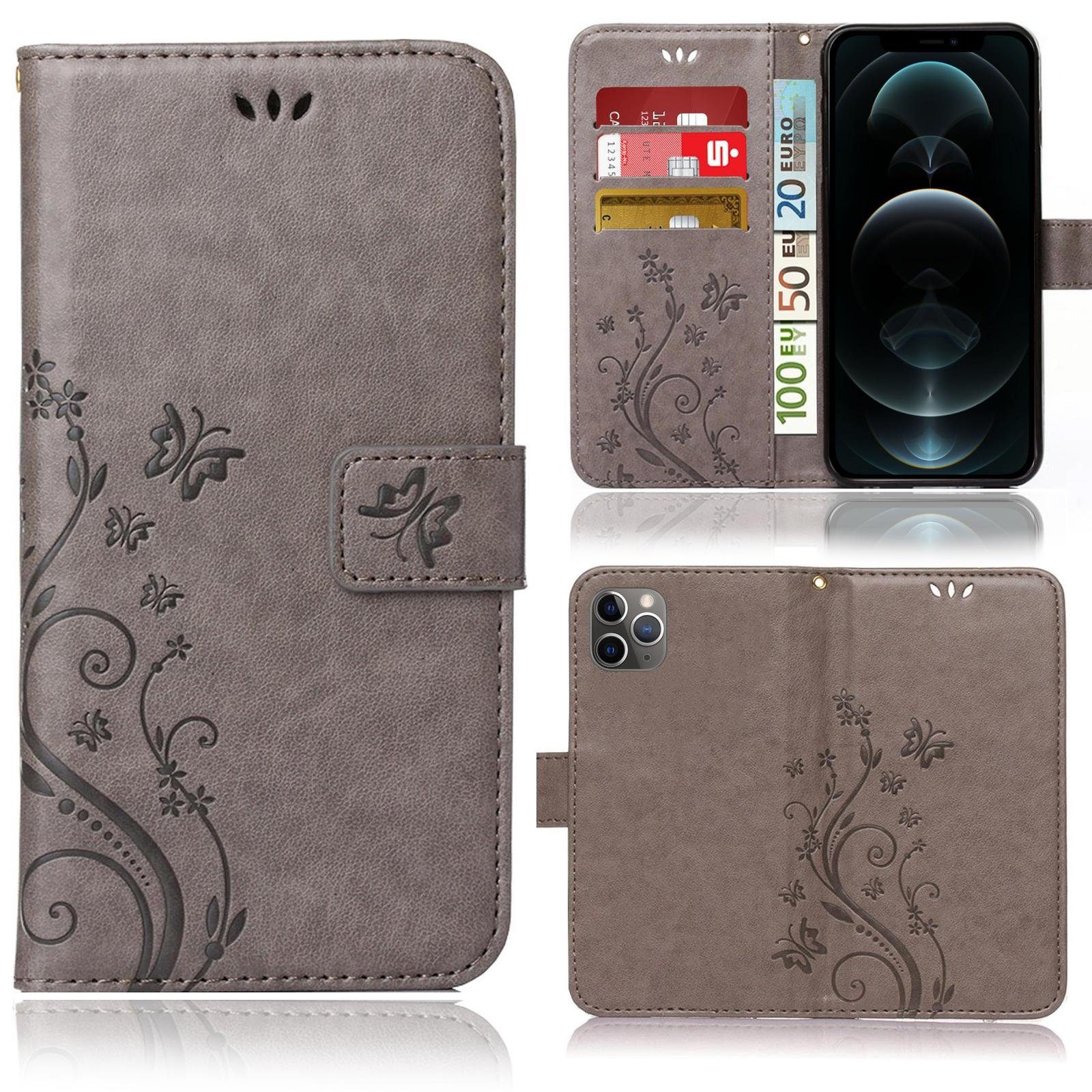 Numerva Handyhülle Bookstyle Flower Handytasche Schutzhülle für iPhone 13 Pro 15,4 cm (6,1 Zoll), Klapphülle Flip Cover Case