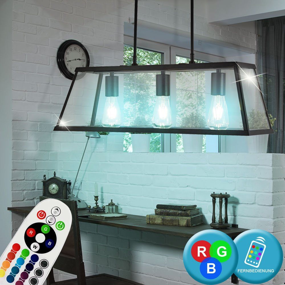 etc-shop LED Pendelleuchte, Leuchtmittel inklusive, Warmweiß, Farbwechsel, Hänge Lampe Fernbedienung Glas Decken Pendel Laterne dimmbar im Set