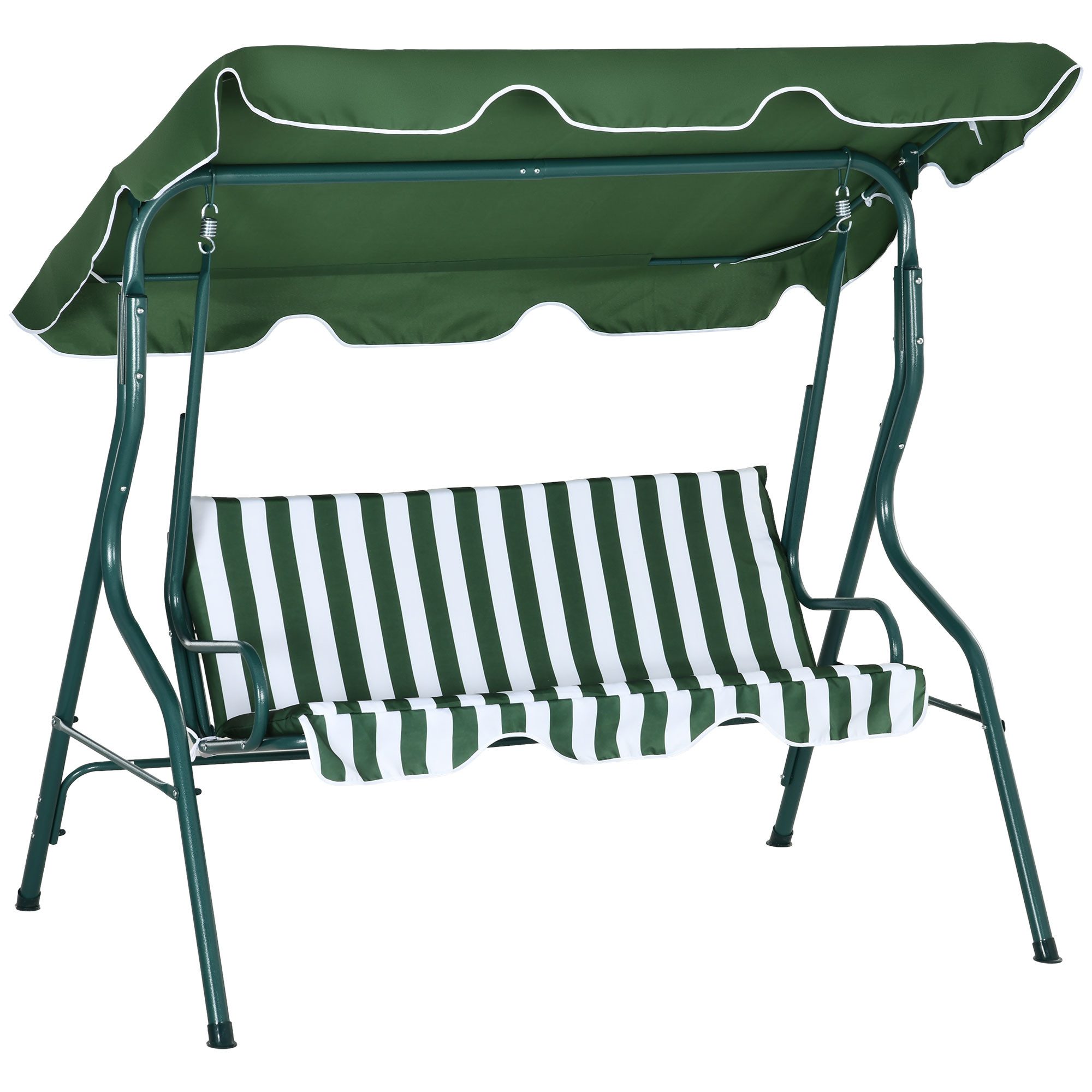 Outsunny Hollywoodschaukel Schwingbank mit Verstellbarem Sonnendach, 3-Sitzer, Relaxfunktion, Gartenschaukel, 1 tlg., Schaukelbank, Stahlrahmen, Grün 170 x 110 x 153 cm