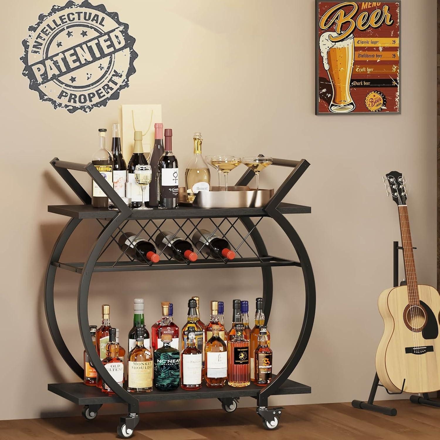 LuxusKollektion Servierwagen Servierwagen mit Rollen und Weinregal für Küche und Bar 76x40x84cm