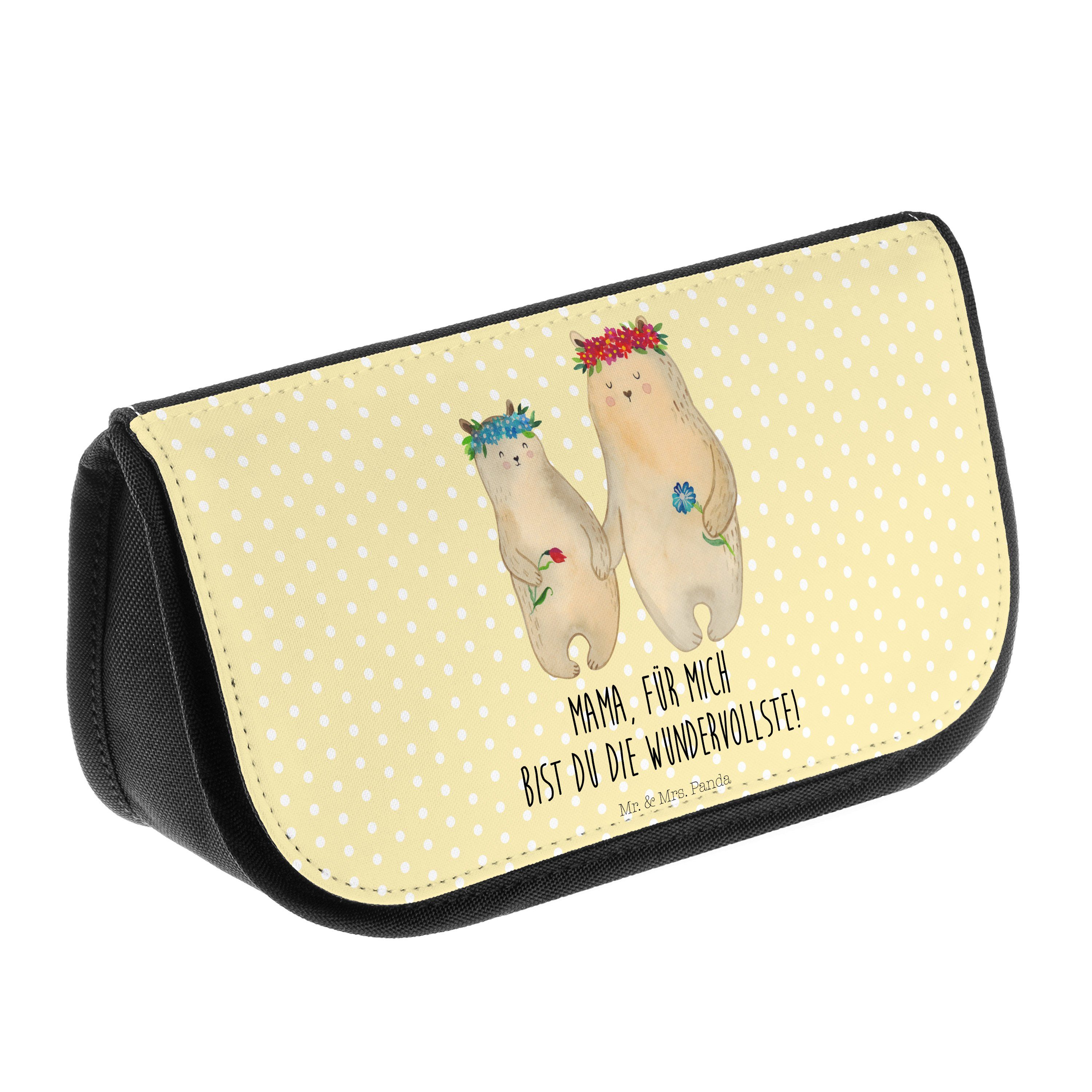 Mr. & Mrs. Panda Geschenk, (1-tlg) - Blumenkranz Kosmetiktasche Schminktasche, Pastell Bären mit Gelb - Freun