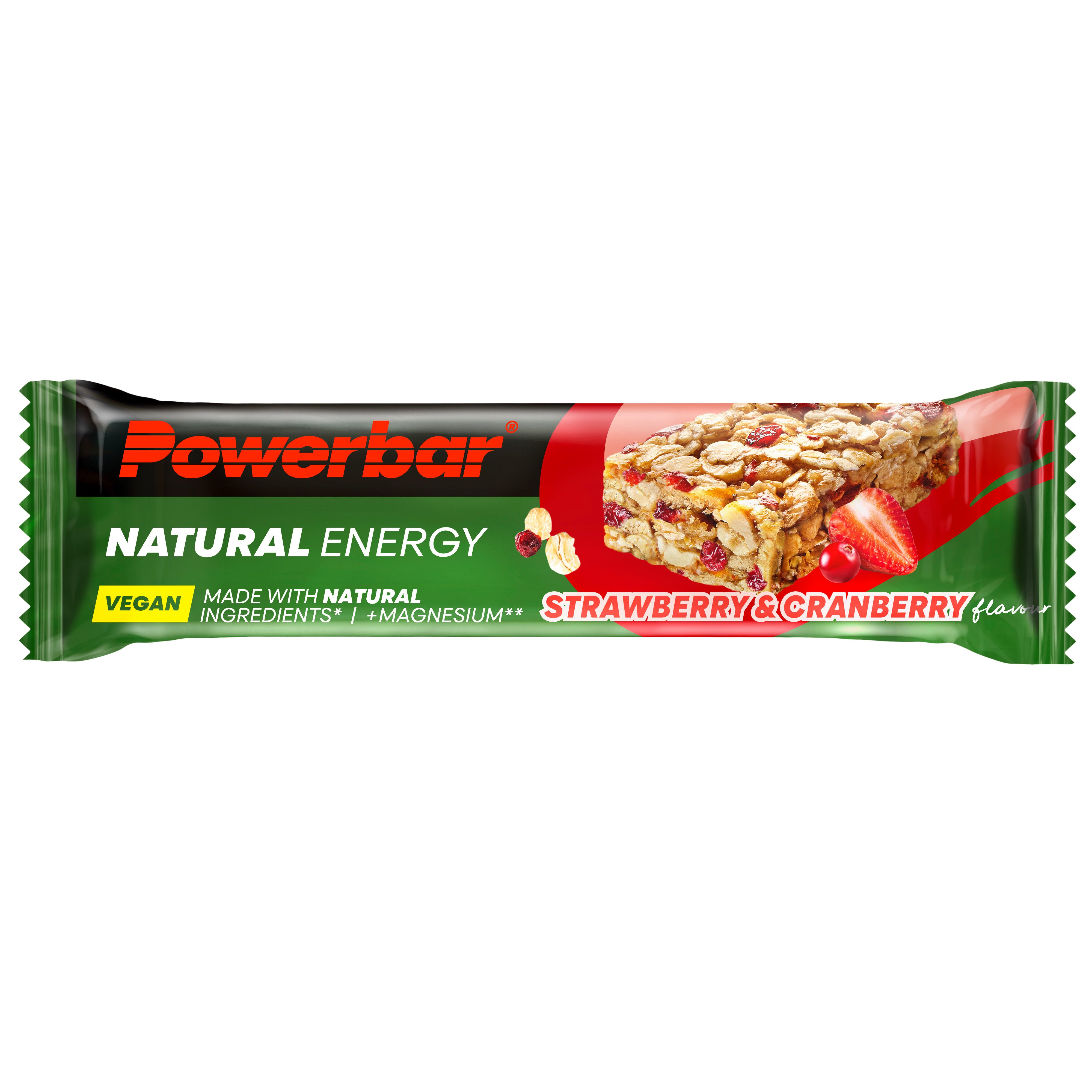PowerBar Natural Energy Strawberry Cranberry 18x40g veganer Kohlenhydrat Riegel Riegel, 18 er Display à 18 St., Vegan und bis zu 25g Kohlenhydrate pro Riegel