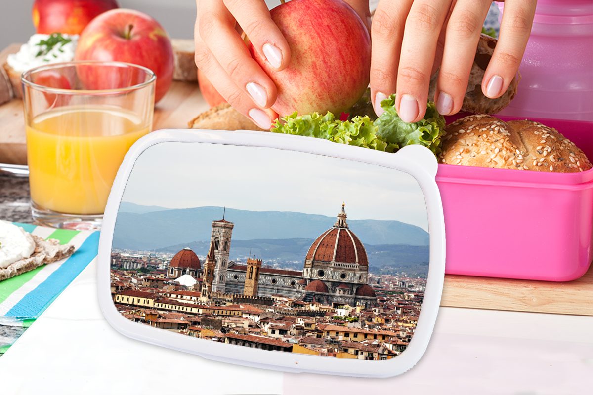 MuchoWow Lunchbox Italien Erwachsene, Kunststoff Florenz, - Brotdose (2-tlg), Snackbox, rosa - Brotbox Kinder, Mädchen, Kunststoff, Architektur für