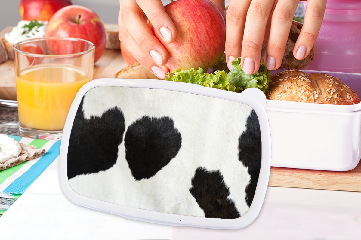 MuchoWow Lunchbox Tiermuster Brotdose, Kühe - Pelz, weiß Brotbox (2-tlg), Kunststoff, und für Erwachsene, für Jungs und - Kinder Mädchen