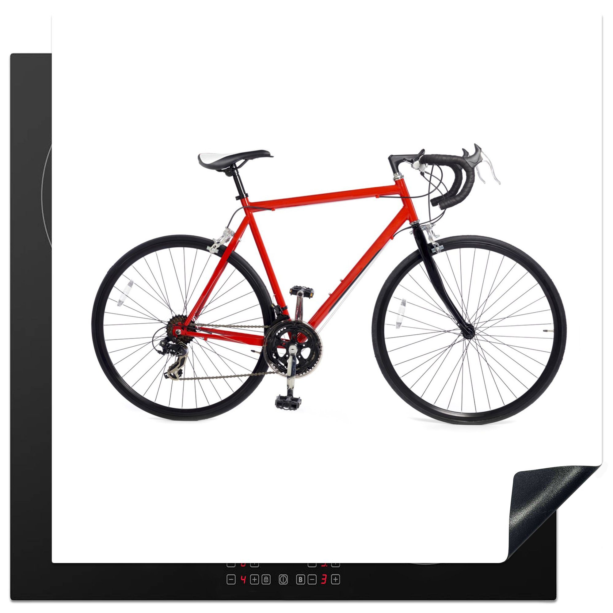 MuchoWow Herdblende-/Abdeckplatte Fahrrad - Rot - Weiß - Rennrad, Vinyl, (1 tlg), 78x78 cm, Ceranfeldabdeckung, Arbeitsplatte für küche