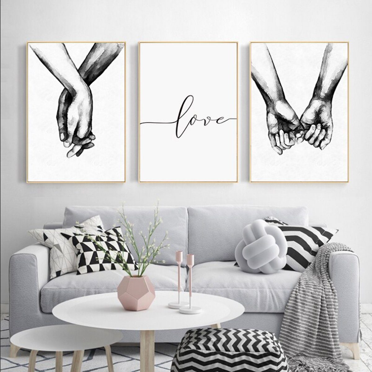 TPFLiving Kunstdruck (OHNE RAHMEN) Liebende Schwarz - weiß Poster 13x18cm Hände Love 3-er - Wandbild, - und verschiedenen - im in Größe: Set - (Motive Leinwand auch - Farben: erhältlich), Größen