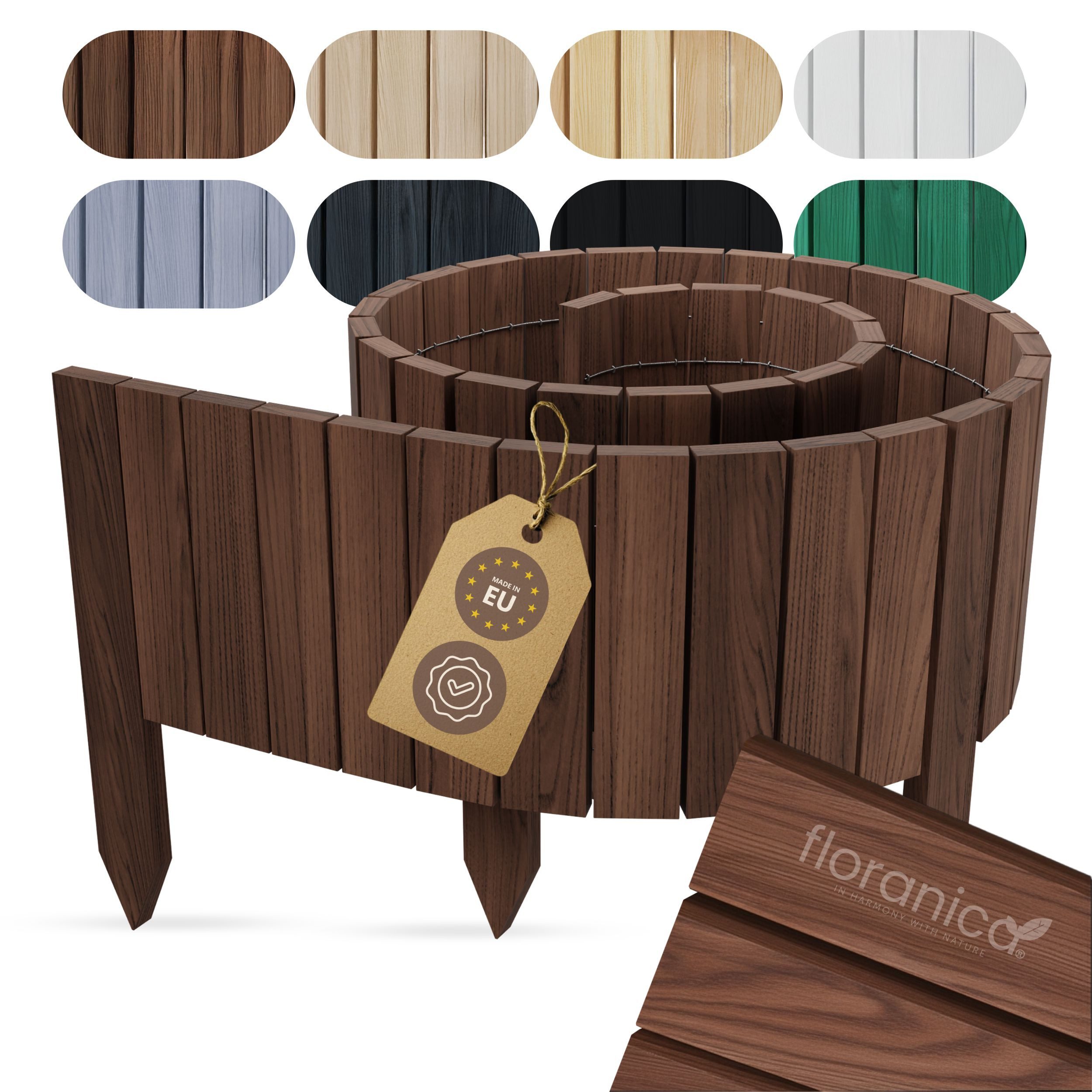 Floranica Palisade Beeteinfassung Flexibler Rollborder Rasenkante Beetumrandung Palisade, LxH: 200x10 cm, Braun, für Blumen und Kräutergarten, Vorgarten, Wege, Rasenbegrenzung