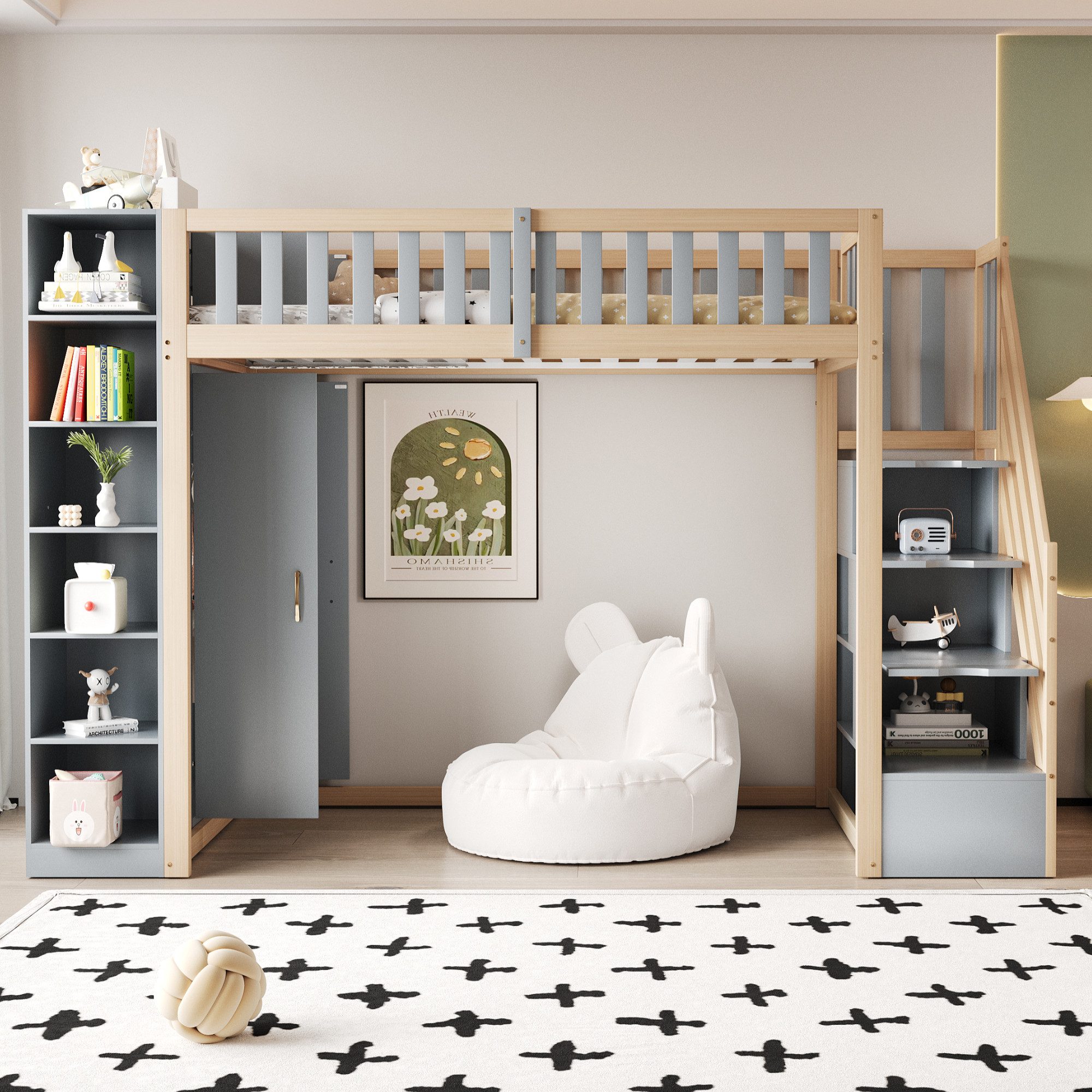 Odikalo Kinderbett Hochbett Jugendbett 90x200 mit Stauraum (Multifunktional günstig online kaufen