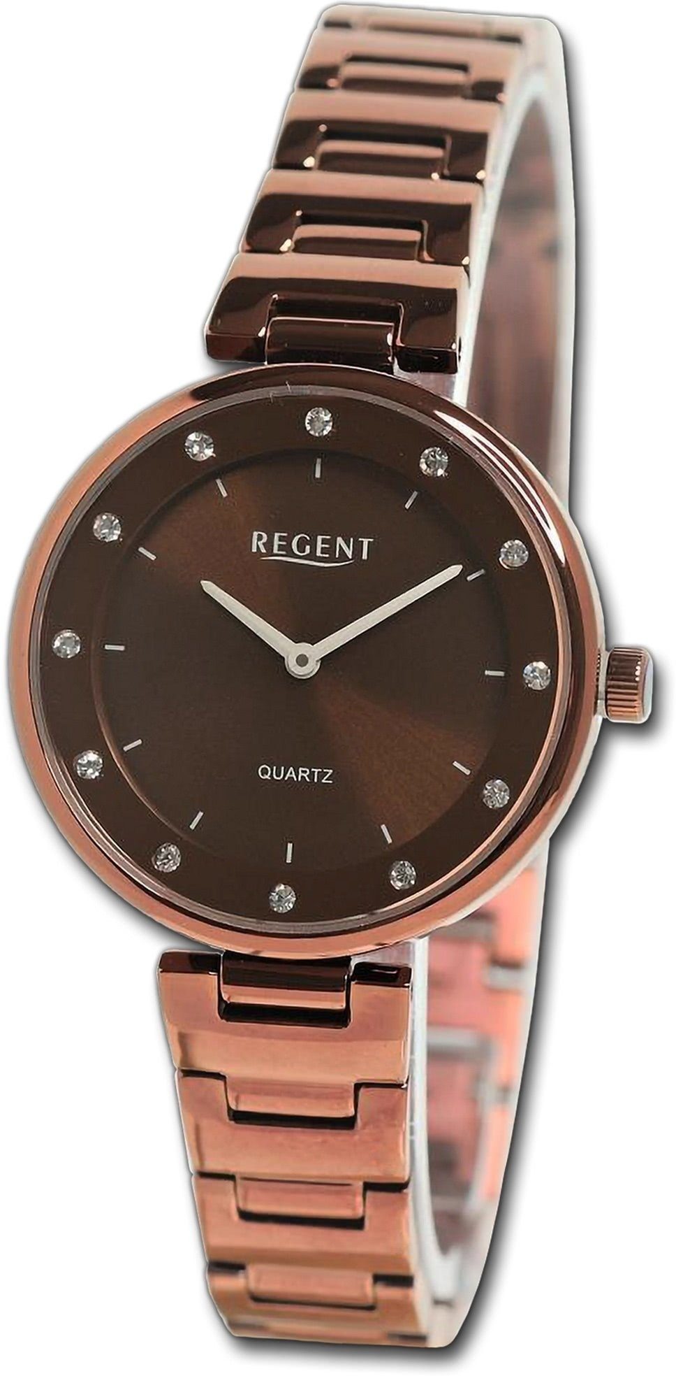 Regent Quarzuhr groß Analog, rundes Gehäuse, Regent bronze, Damen Metallarmband extra Damenuhr Armbanduhr (ca. 34mm)
