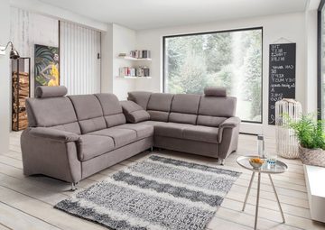 BENFORMATO HOME COLLECTION Sofa PISA, B 268 cm, grau, mit Schlaffunktion, Bettkasten und 2 Kopfstützen