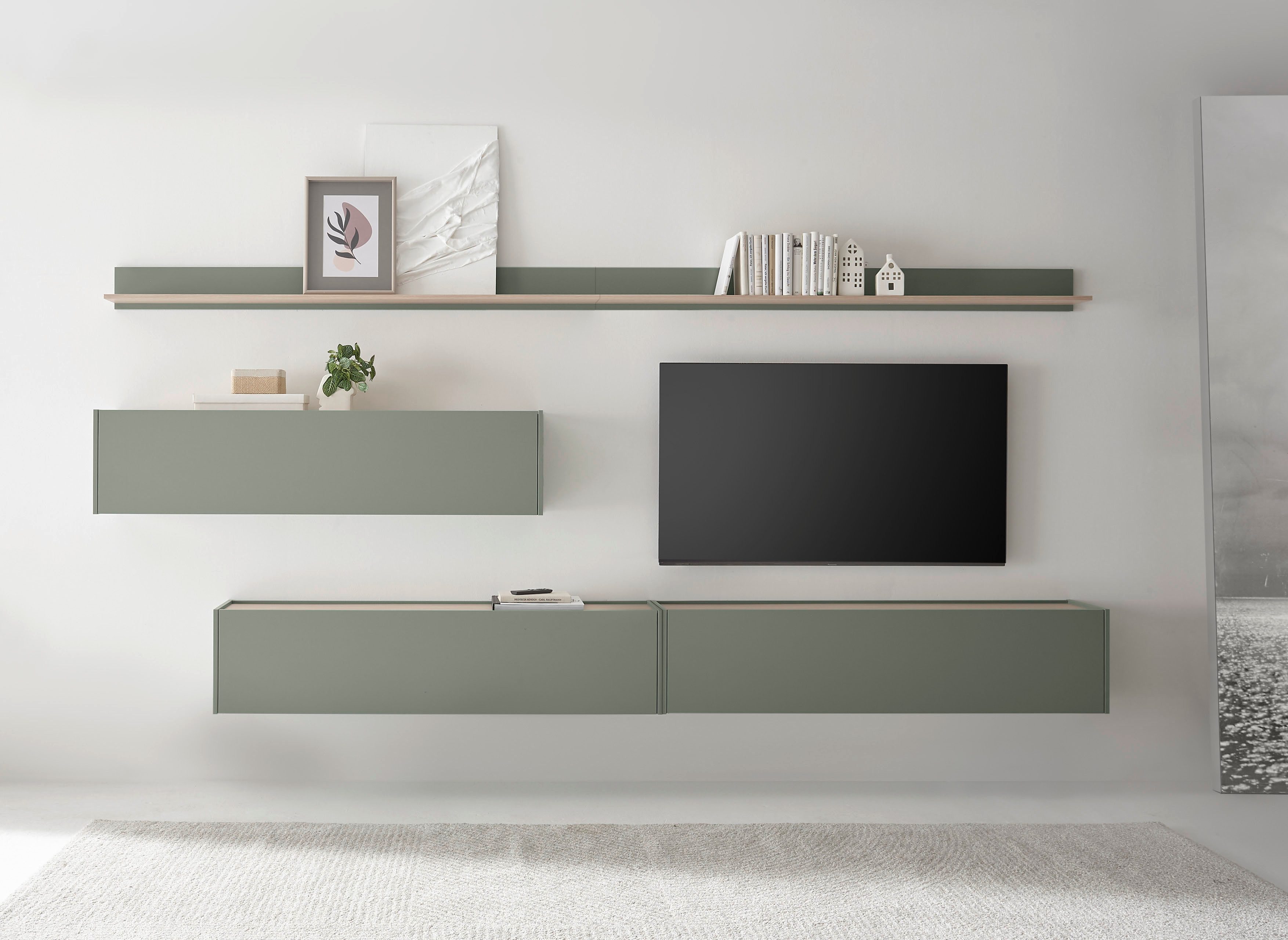 Home affaire Wohnwand City/Giron, moderne Anbauwand, Komplettset in vielen Farben verfügbar, (Set, 5-St), enthält drei Hängeschränke & zwei Wandboards