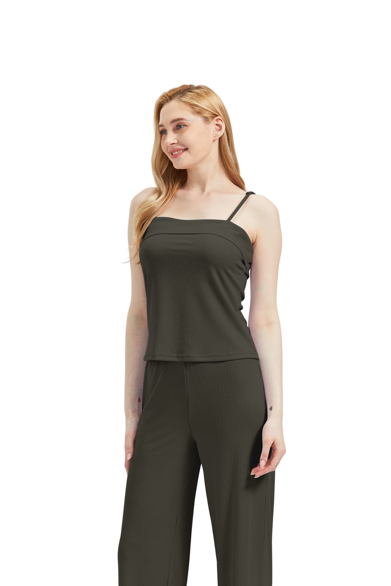 M-Diamant Schlafanzug Damen Pyjama-Set Damenwäsche V-Ausschnitt 3 teilig (Set, 3 tlg) 3-teiliges Set: Jacke mit V-Ausschnitt und Knöpfen, Trägertop und Hose – Bild 3 von 5
