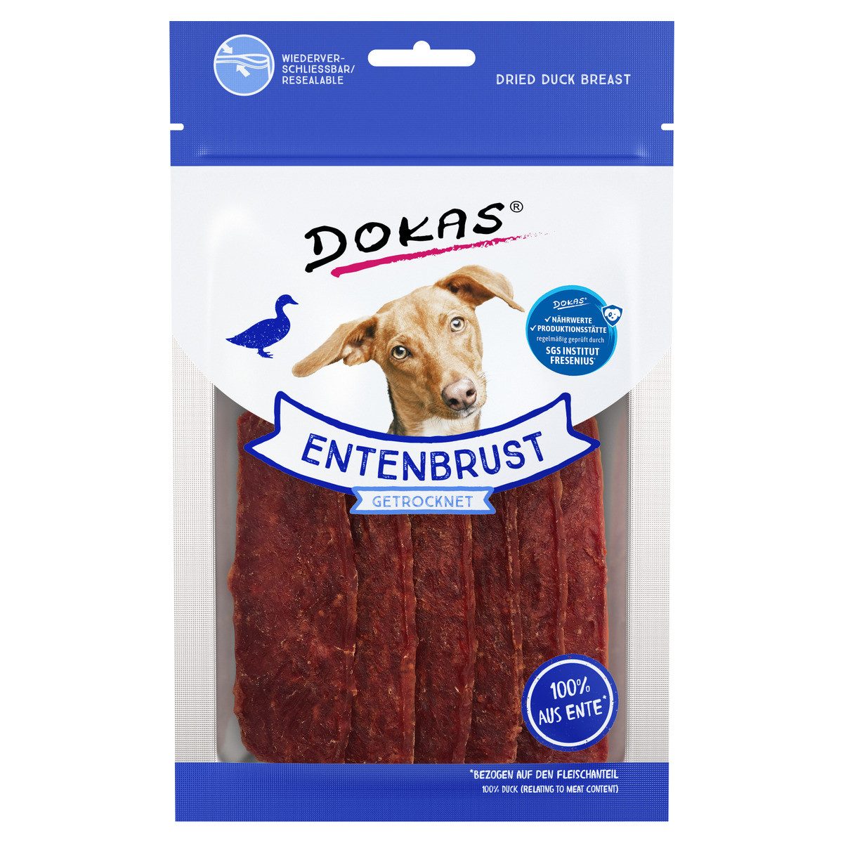 Dokas Entenbrust getrocknet 70 g, Snack für: Hund