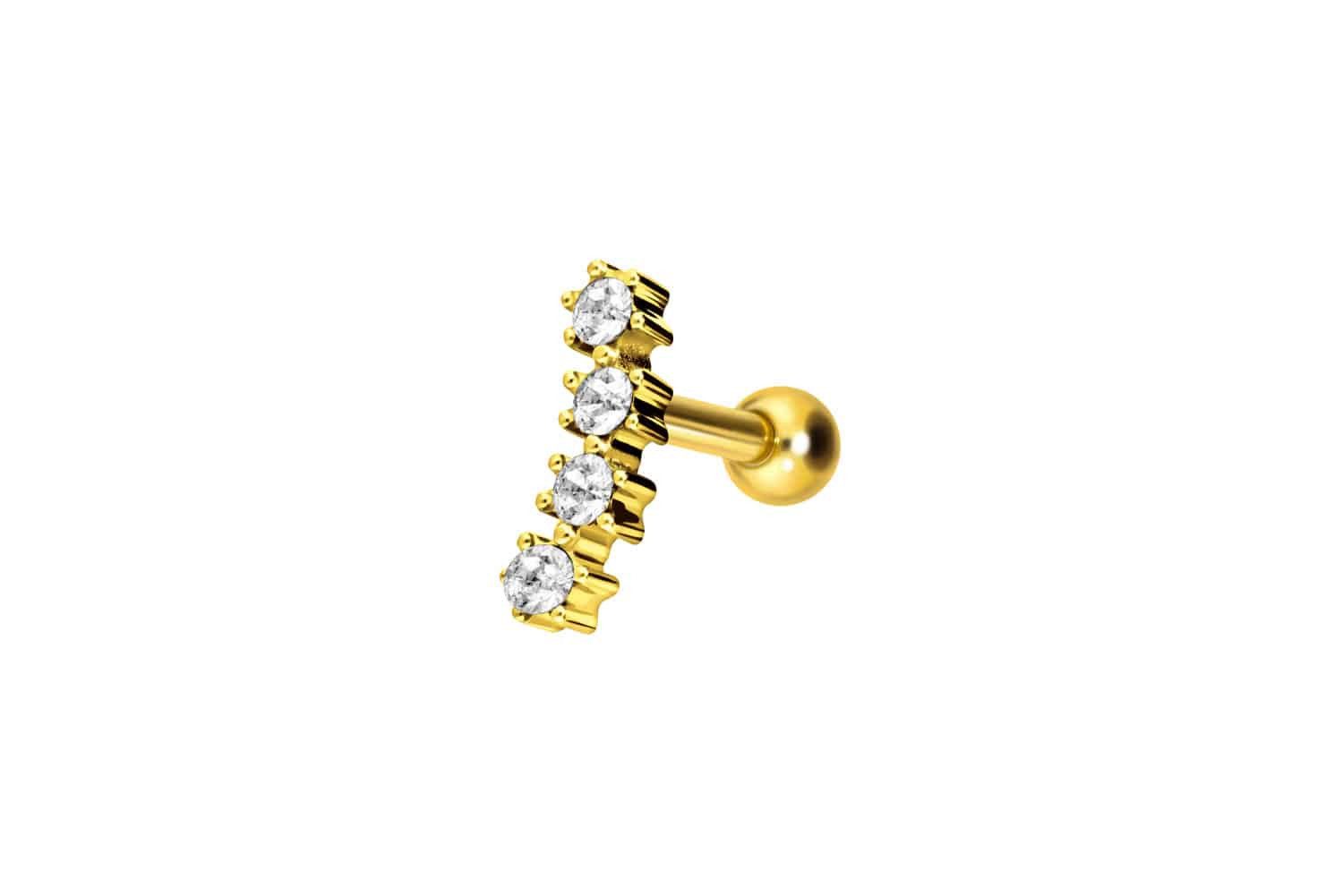 Piercing-Set Titan Ohrpiercing mit Innengewinde 4 EINGEFASSTE KRISTALLE