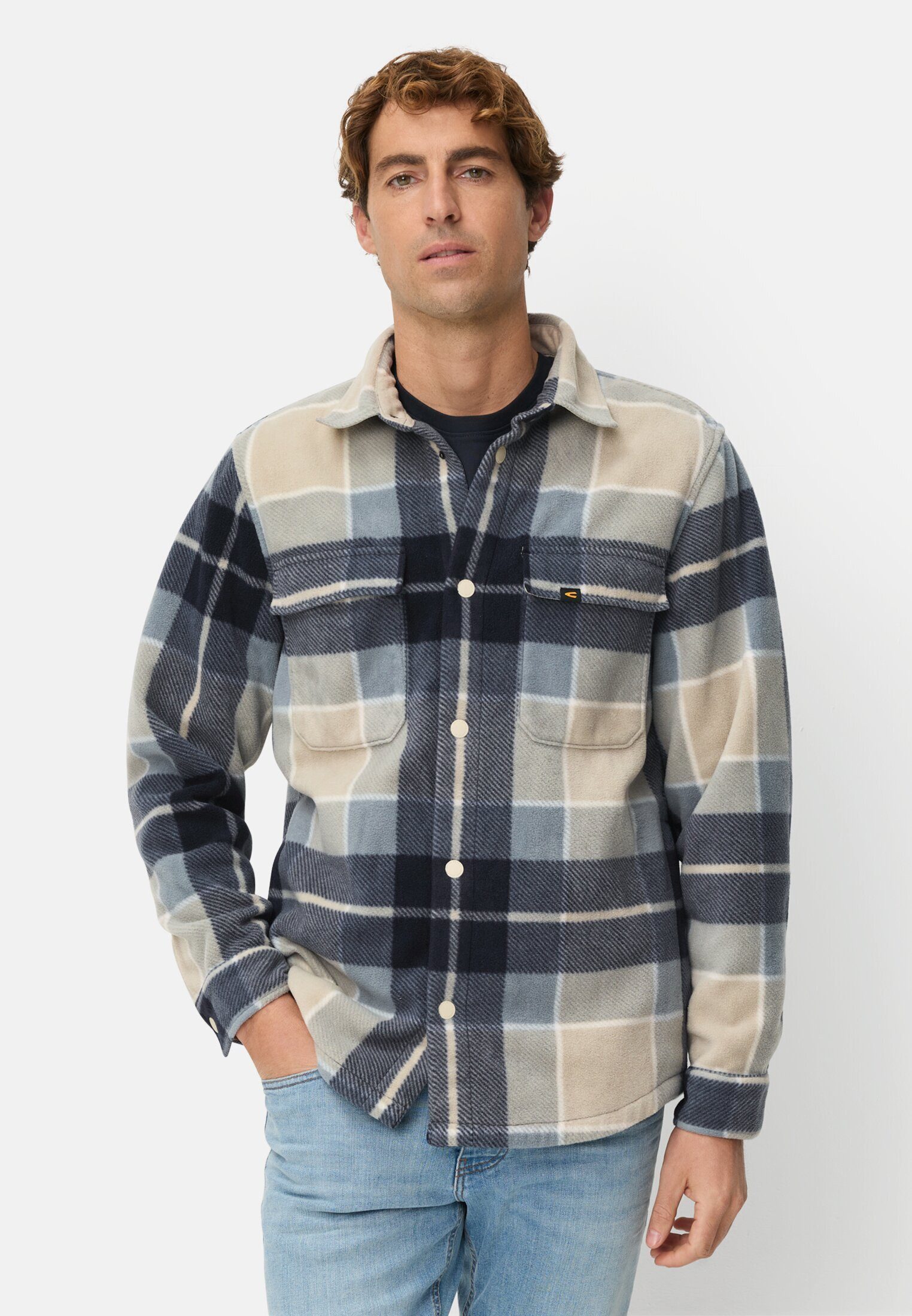 camel active Hemdjacke Overshirt mit Taschen Langarm Markenlabel