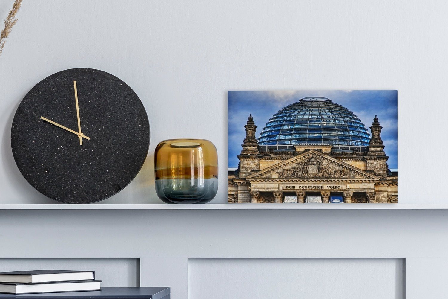 OneMillionCanvasses® Leinwandbild Reichstagskuppel mit Wandbild St), Aufhängefertig, im cm Berlin 30x20 (1 Wanddeko, Wolken, deutschen dunklen Leinwandbilder