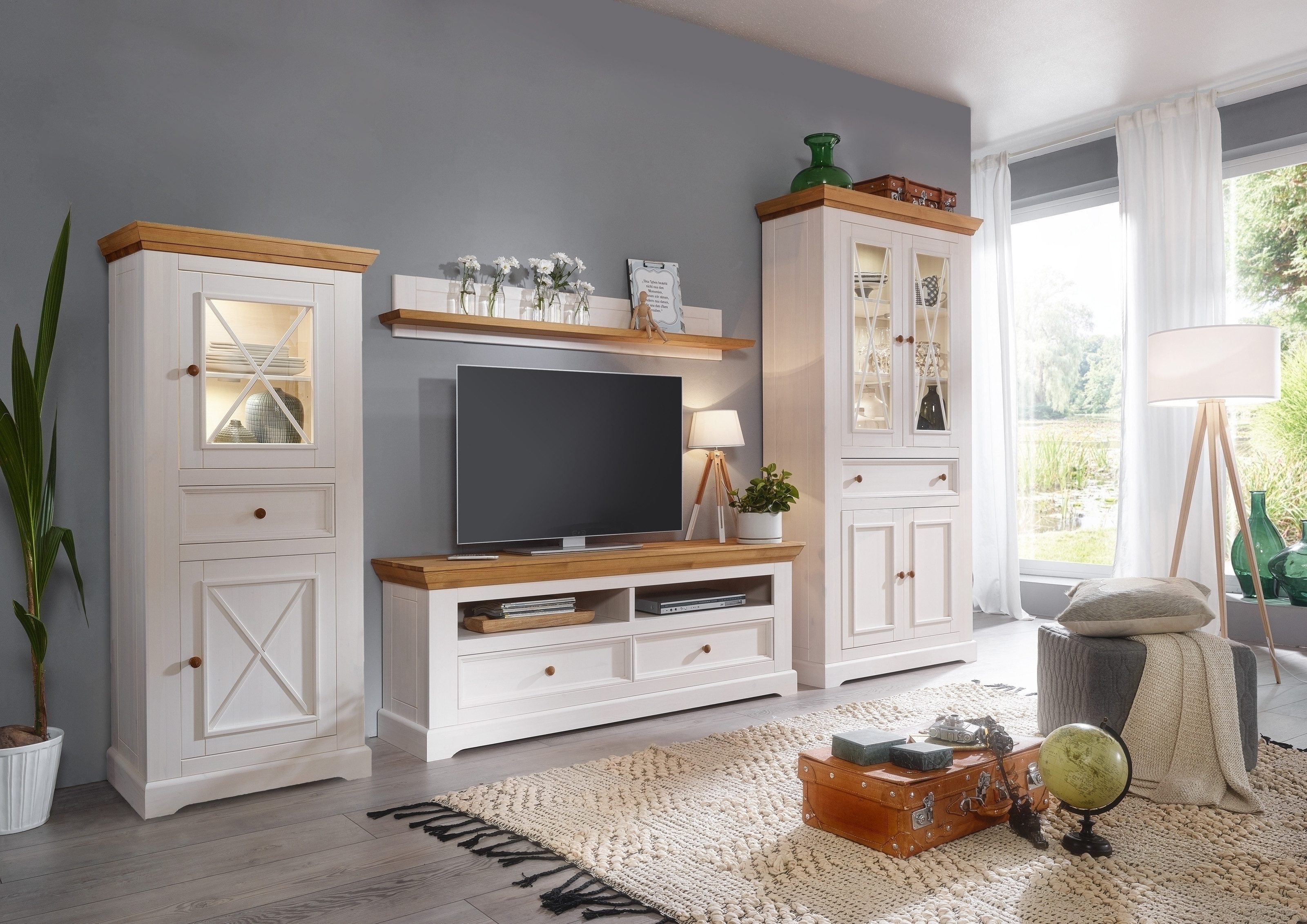 G+K Мебельvertriebs GmbH Wohnwand (4-teilig) weiss / eichefarbig - 357x214x42 (BxHxT), (4-teilig)