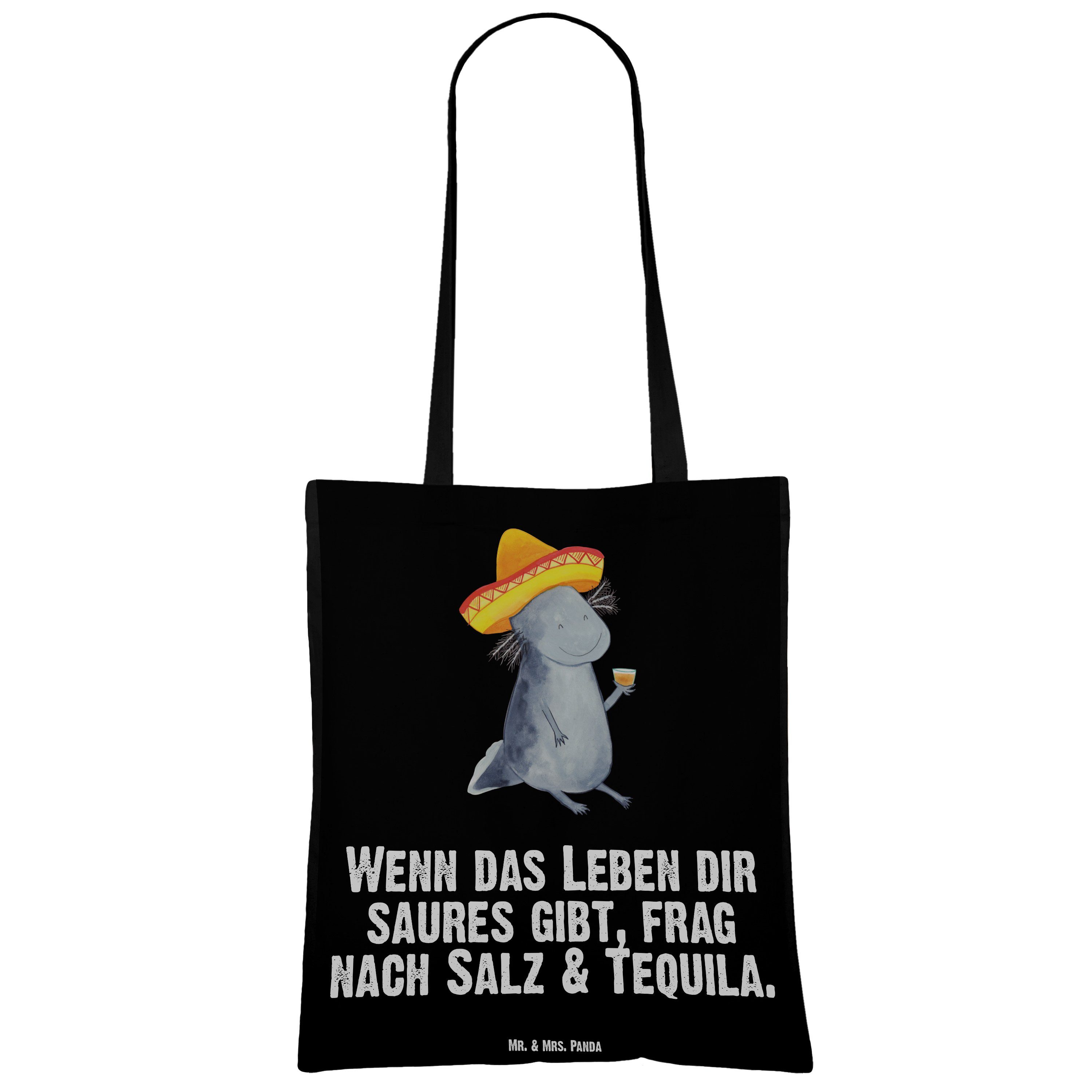 Tequila Einkaufstasche, Schwanzlurch, Panda - L Tragetasche (1-tlg) & Schwarz Geschenk, Mr. Mrs. Axolotl -