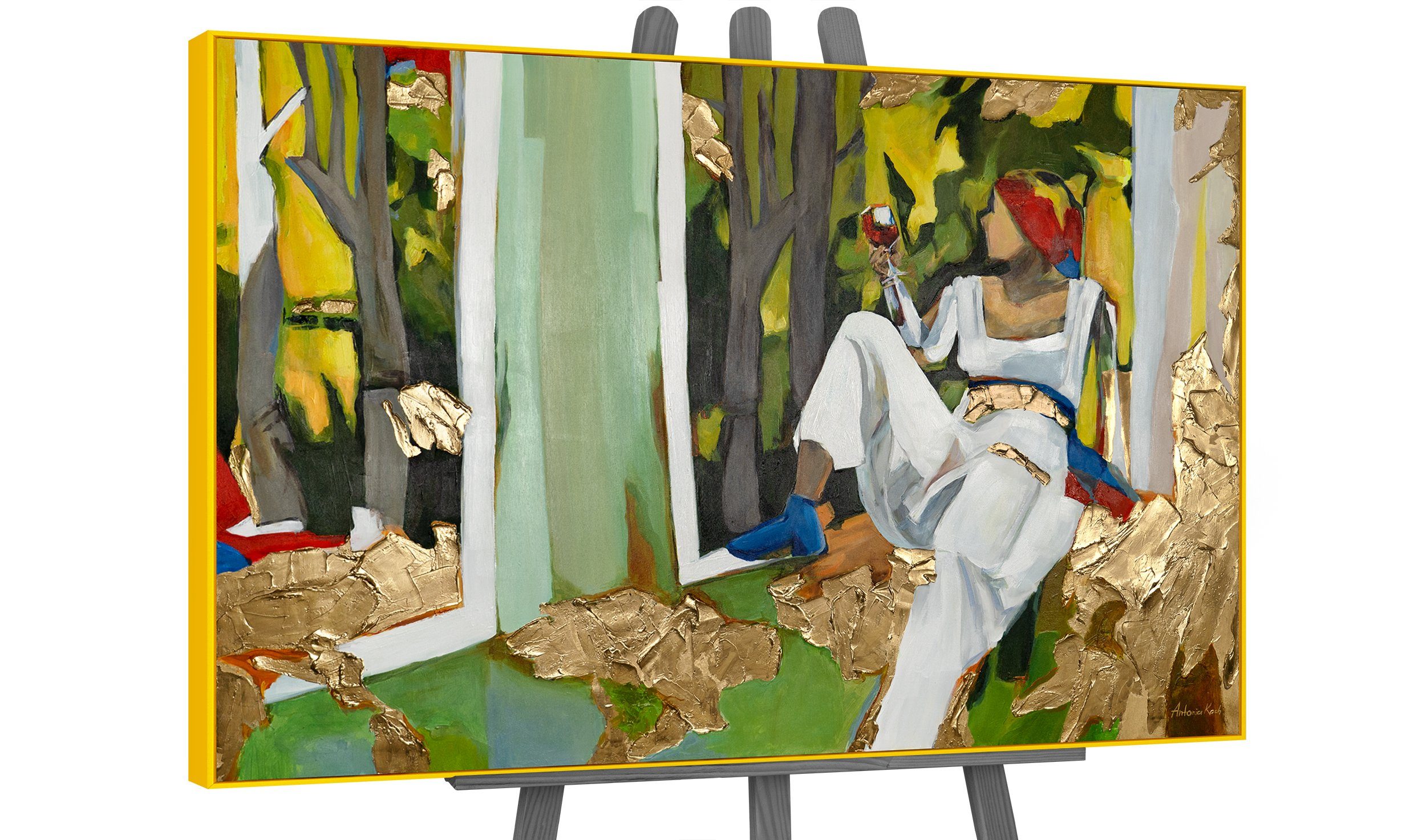 YS-Art Gemälde Inspiration, Menschen, gerahmtes Leinwandbild Frau mit Weinglas am Fenster