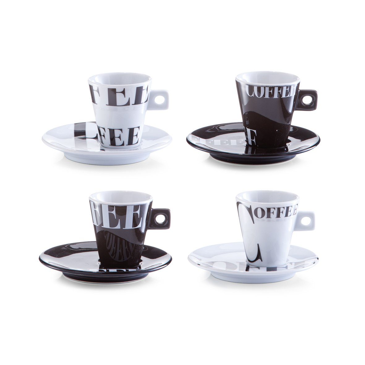 Zeller Present Espressotasse Espresso-Set, Porzellan, 8-tlg., "Coffee style", Porzellan, schwarz/weiß