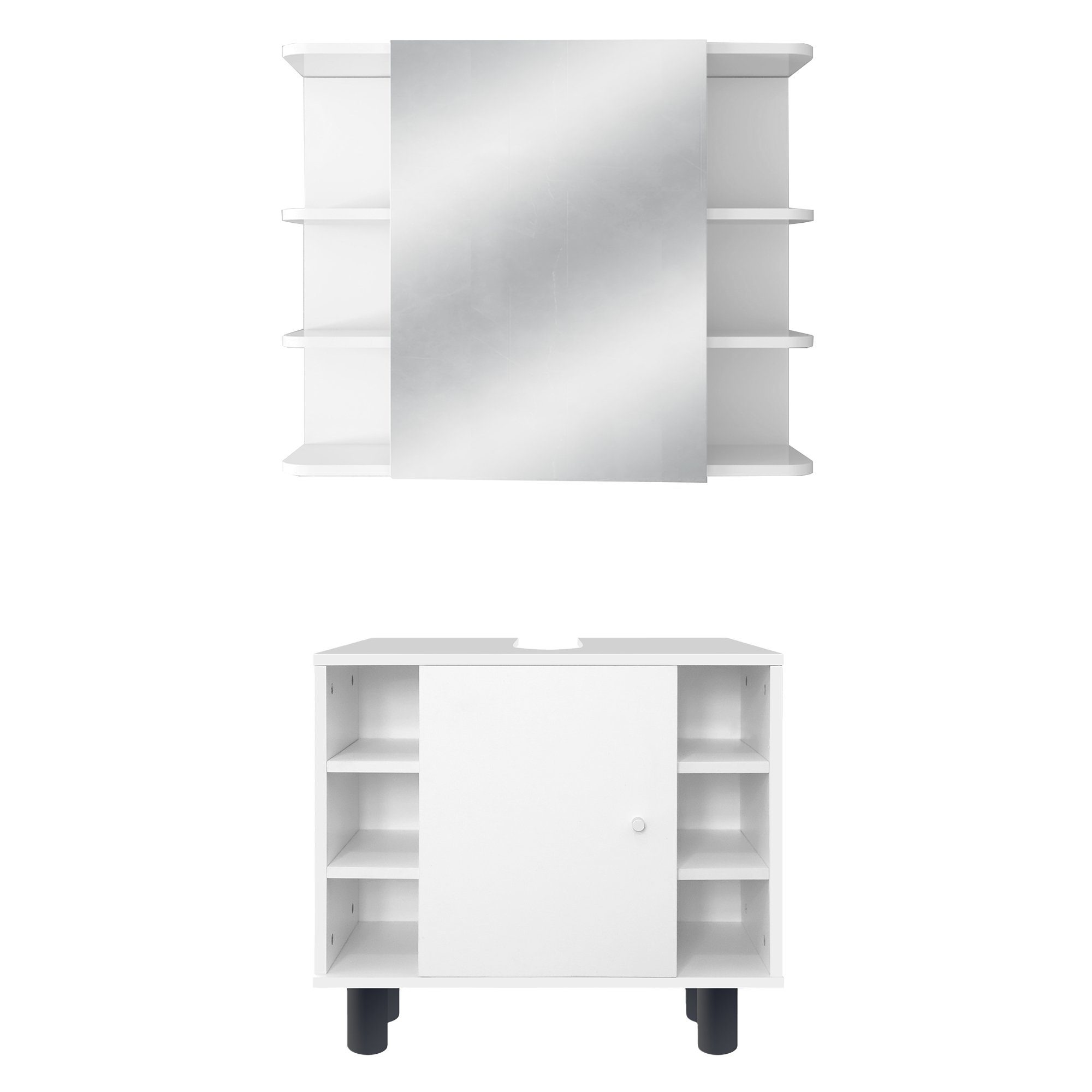 ML-DESIGN Badmöbel-Set Badezimmermöbel Set Badezimmerset Waschtisch Spiegelschrank Badschrank, (2-Teilig), 2-teilig im Modernen Stil Weiß Holz viel Stauraum