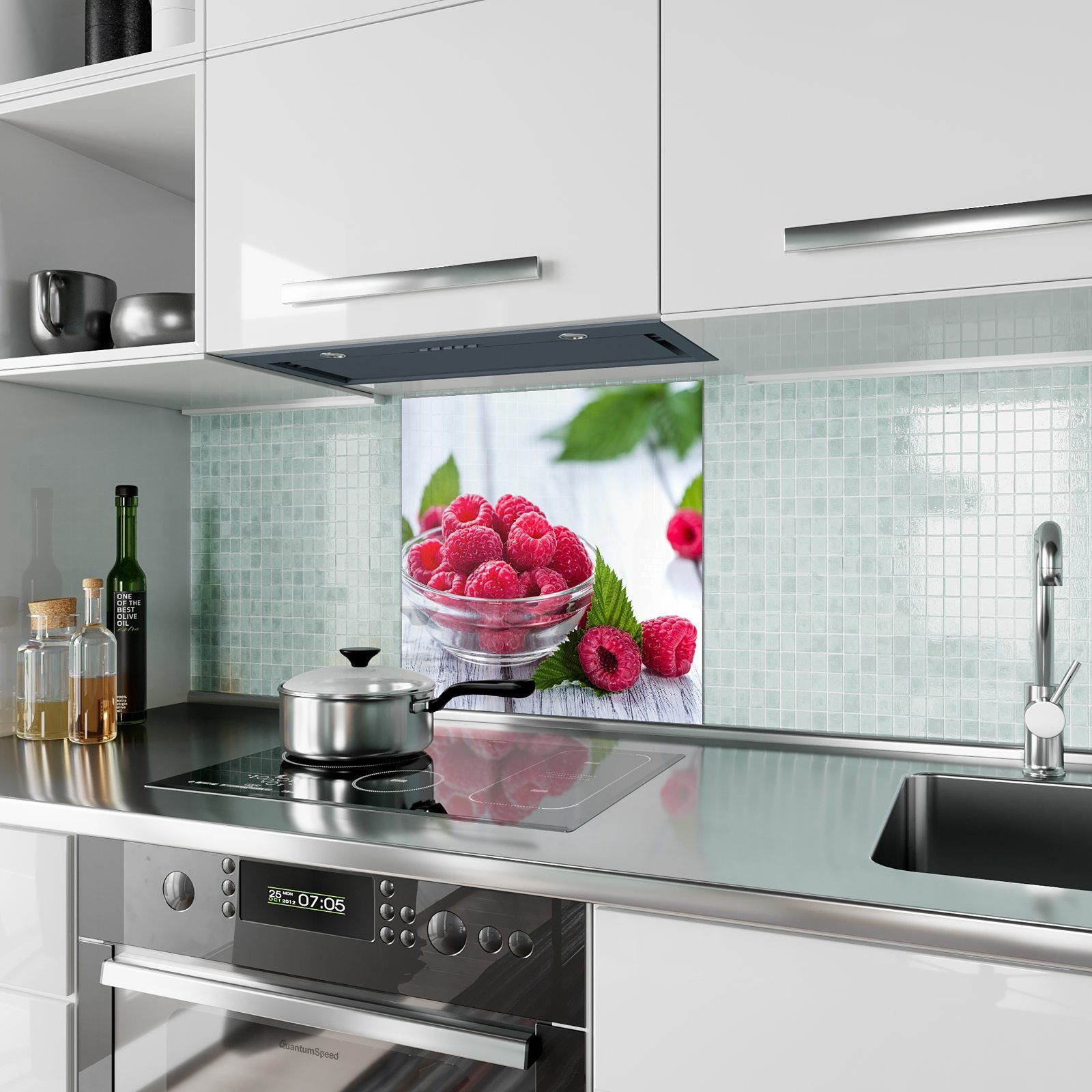 Küchenrückwand in Himbeeren Glas Küchenrückwand Spritzschutz Primedeco mit Glasschale Motiv