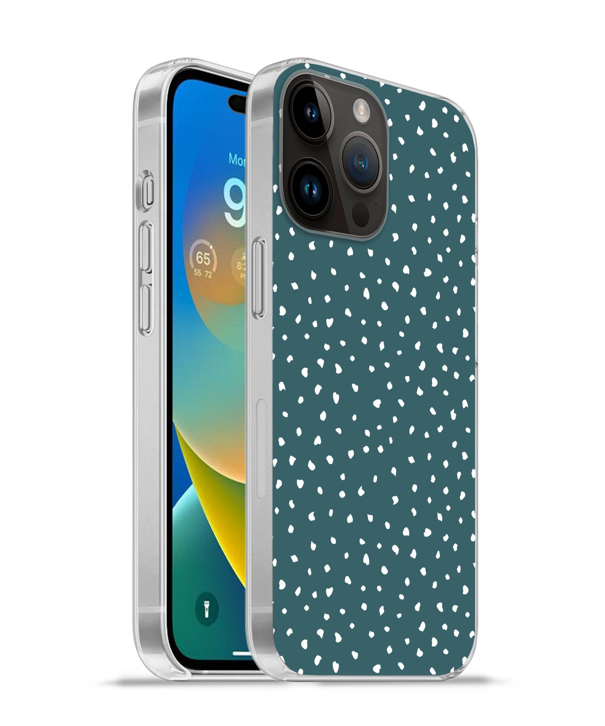 Handyhülle für Apple iPhone 14 Pro Polka dots - Weiß - Grün