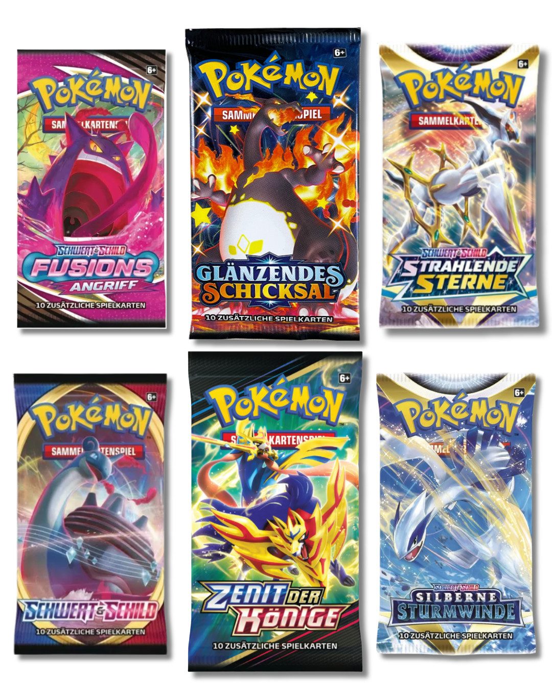 AMIGO Sammelkarte Deutsche Pokemon Booster Schwert & Schild Auswahl: Zenit der Könige, Strahlende Sterne, Fusions Angriff, Glänzendes Schicksal aus 2020-2023