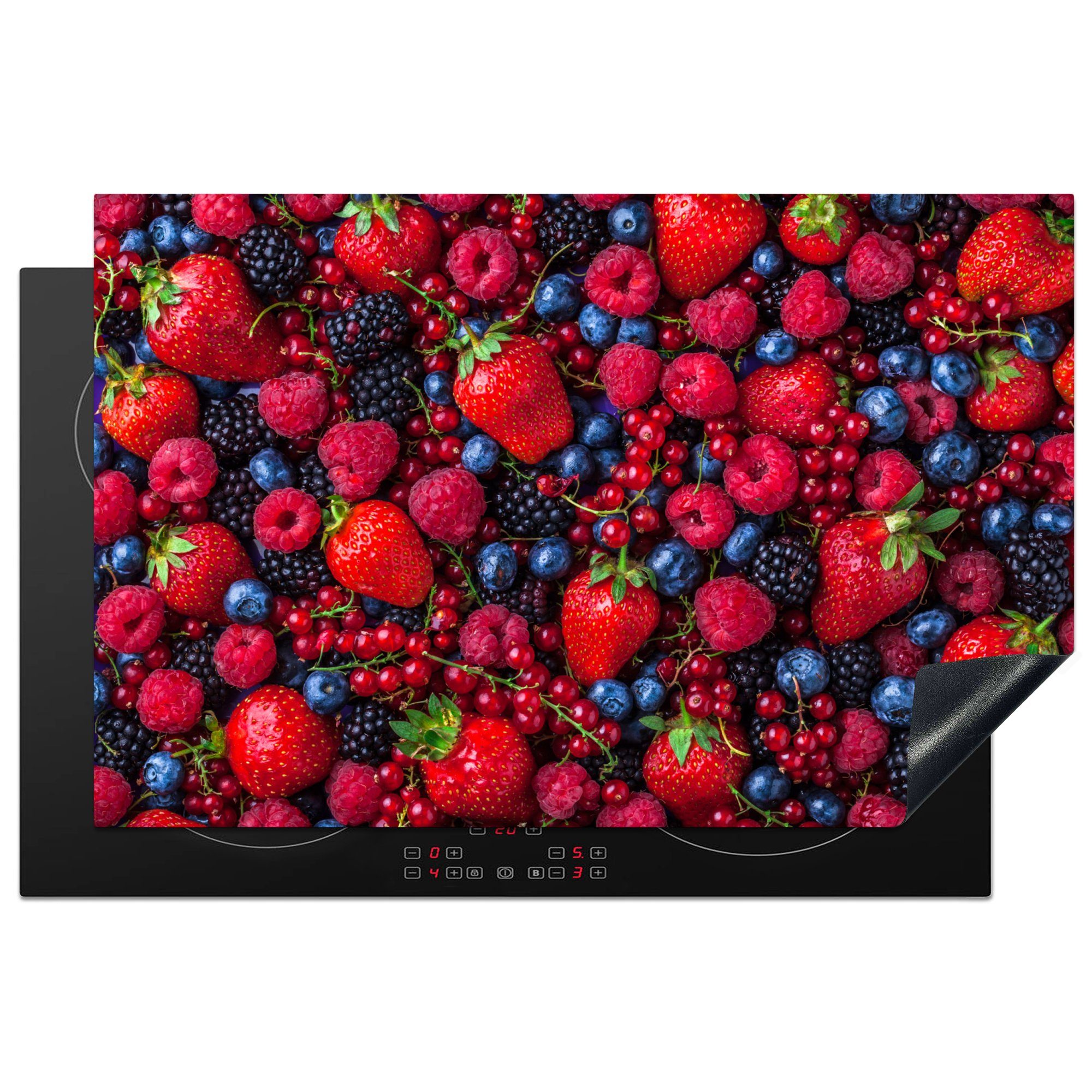 MuchoWow Herdblende-/Abdeckplatte Obst - Wald - Erdbeere, Vinyl, (1 tlg), 81x52 cm, Induktionskochfeld Schutz für die küche, Ceranfeldabdeckung