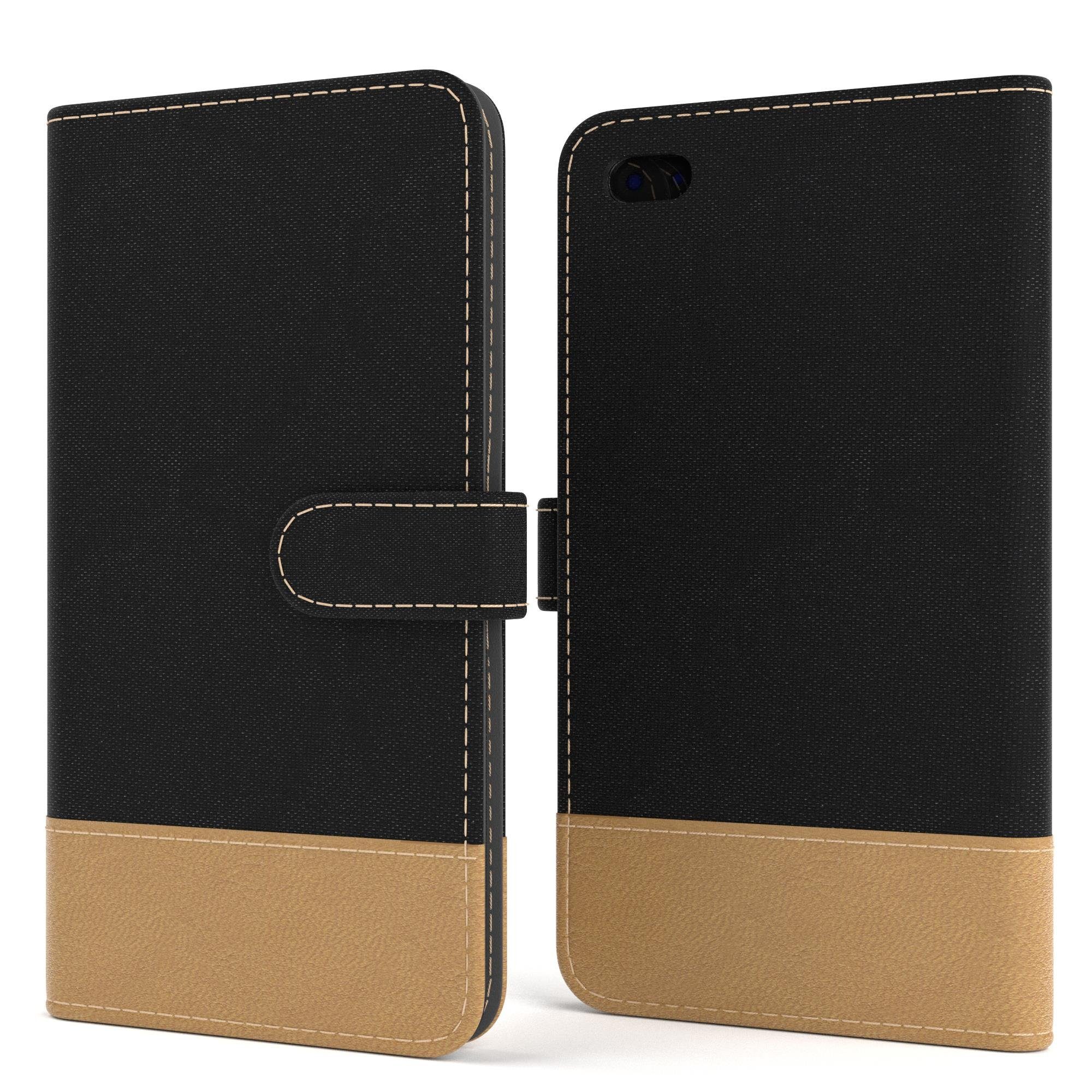 EAZY CASE Handyhülle Bookstyle Jeans für iPhone 7 Plus / iPhone 8 Plus 5,5 Zoll, Handytasche Jeans mit Standfunktion und Visitenkartenfach Schwarz