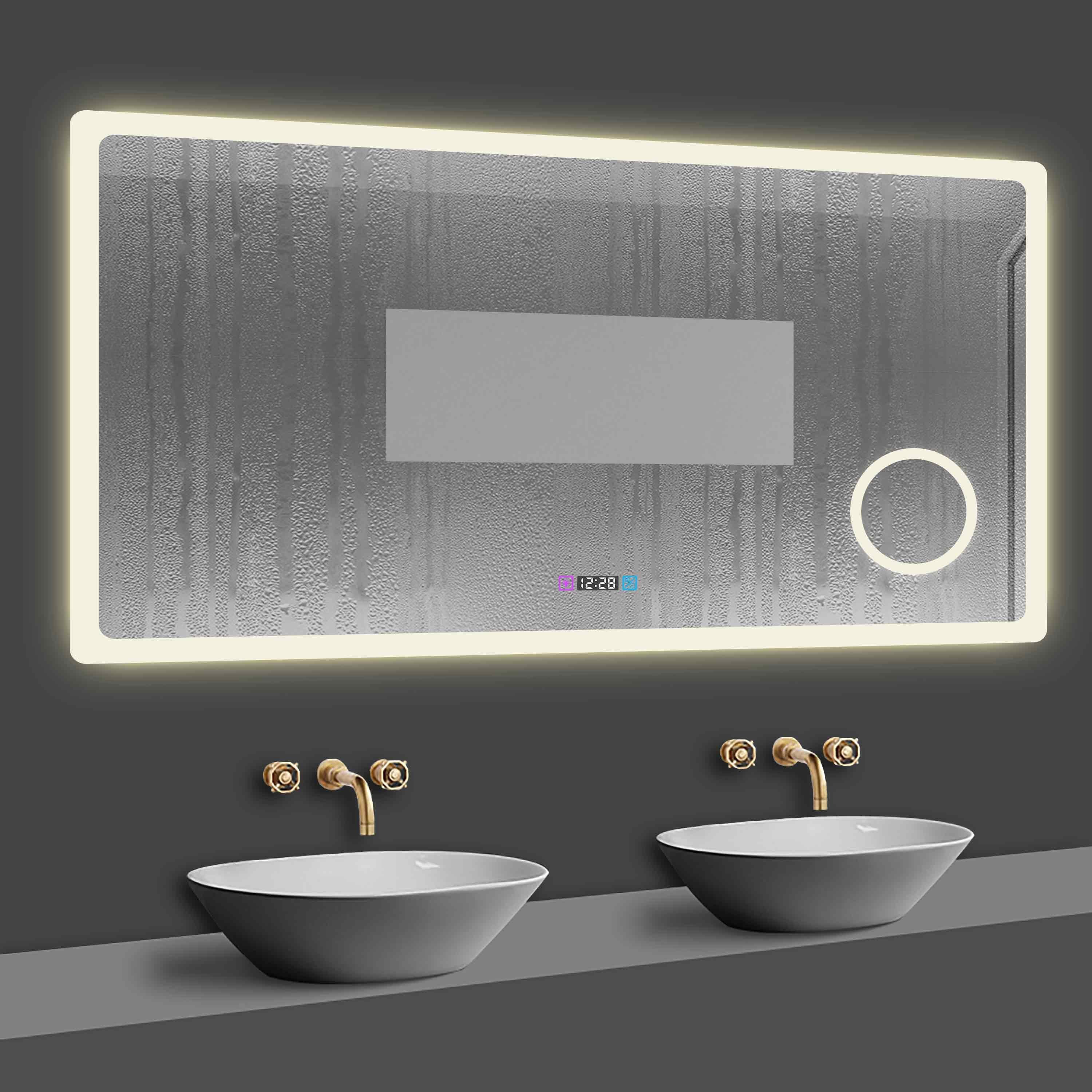 Beschlagfrei, Badspiegel 3 dimmbar Schminkspiegel, duschspa 3-Fach Lichtfarbe, Uhr, 80-160cm