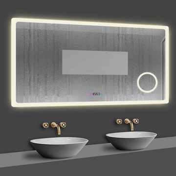 duschspa Badspiegel 80-160cm 3 Lichtfarbe, Uhr, Beschlagfrei, 3-Fach Schminkspiegel, dimmbar