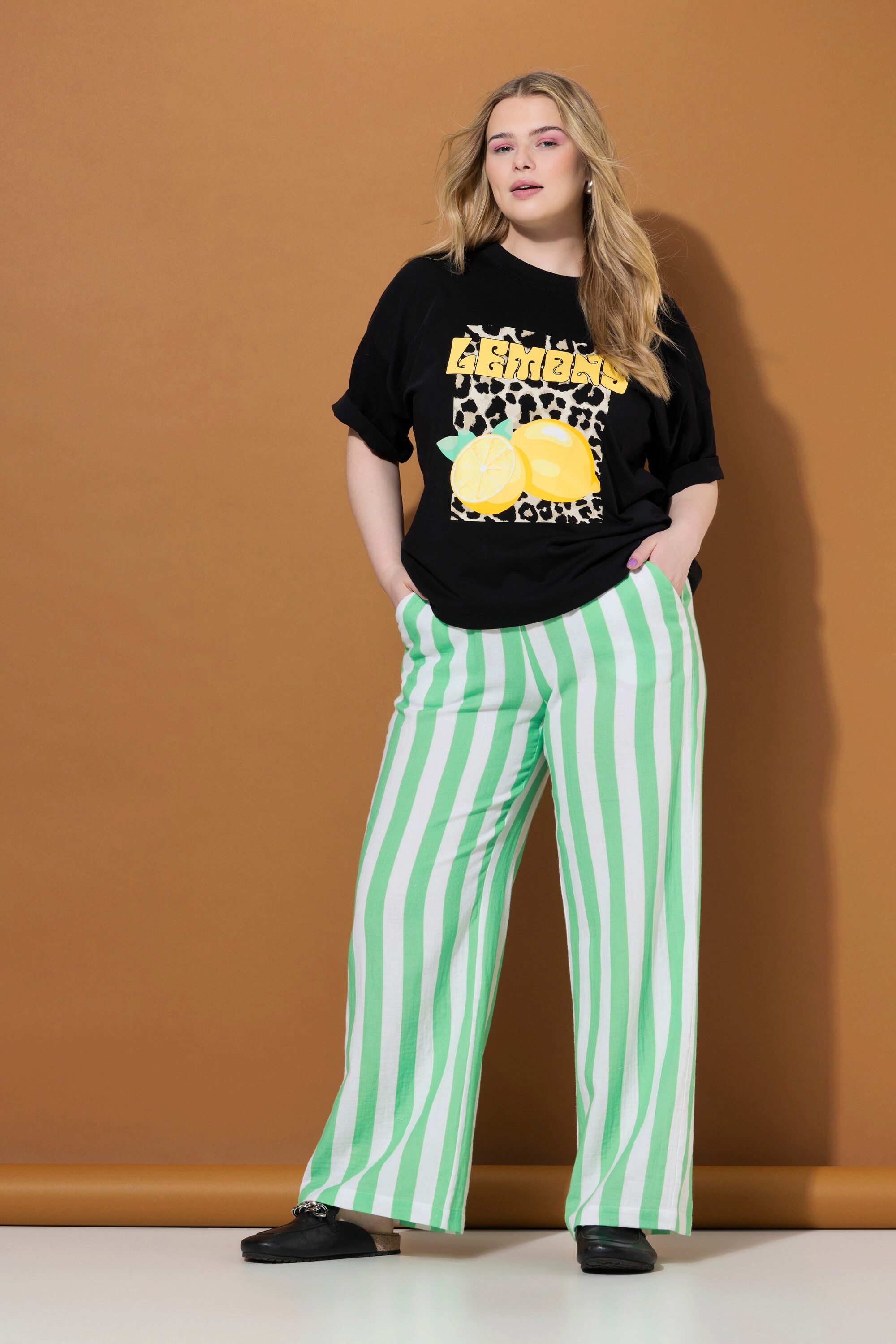 Studio Untold Schlupfhose Musselin-Hose Wide Legs Streifen Elastikbund