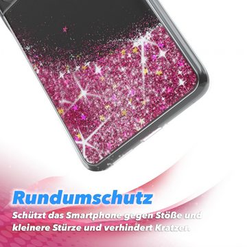 EAZY CASE Handyhülle Liquid Glittery Case für Huawei P40 Pro Plus 6,58 Zoll, Glitzerhülle Shiny Slimcover stoßfest Durchsichtig Bumper Case Pink